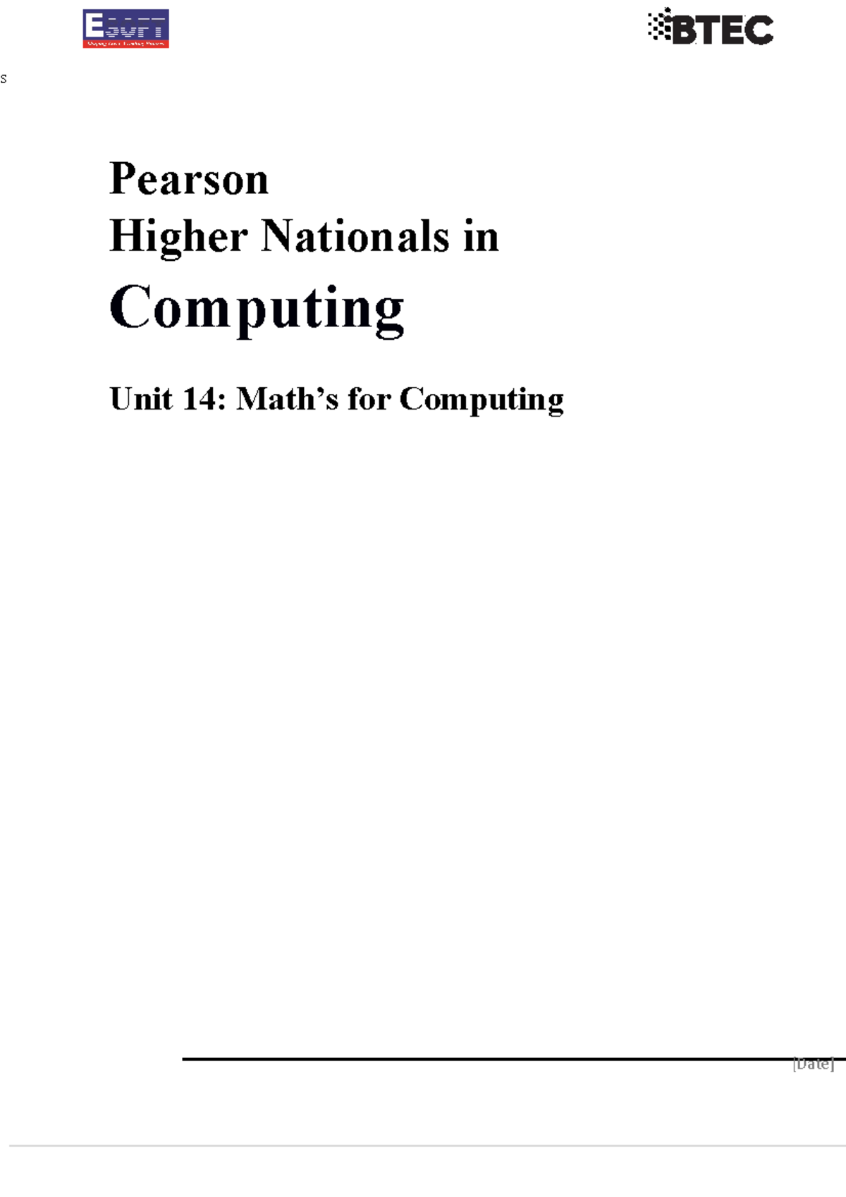 Math hfhdhdhdhdvdg [Date] s Pearson Higher Nationals in Computing