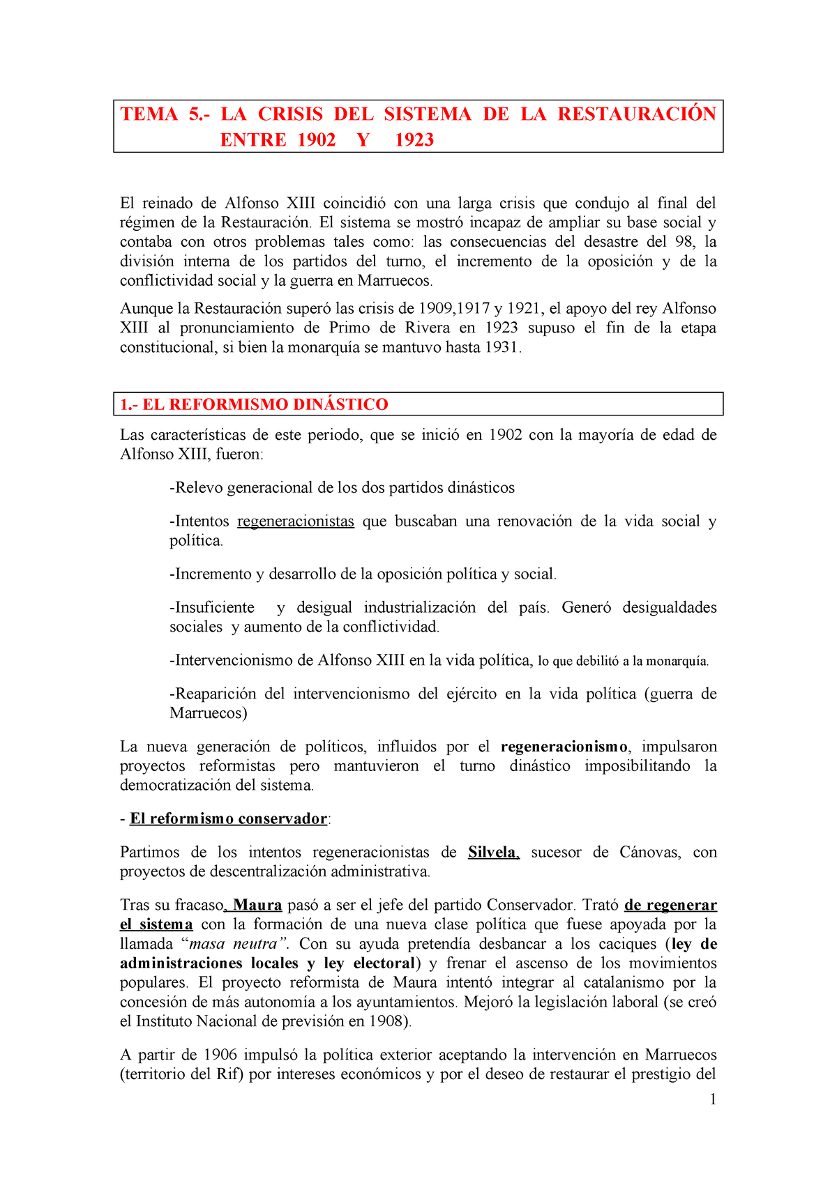 Tema La Crisis Del Sistema De La Restauraci N Entre Y