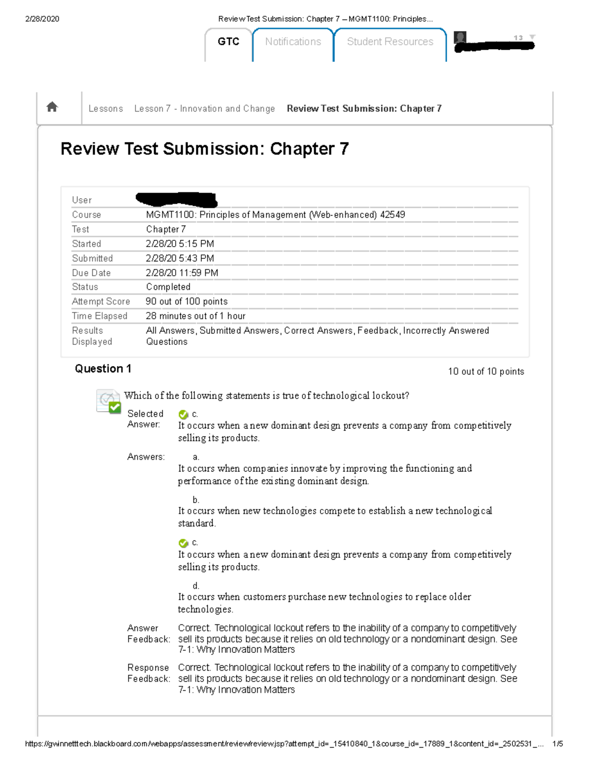 Review Test Submission Chapter 7 – MGMT1100 Principles - MGMT 1100 ...