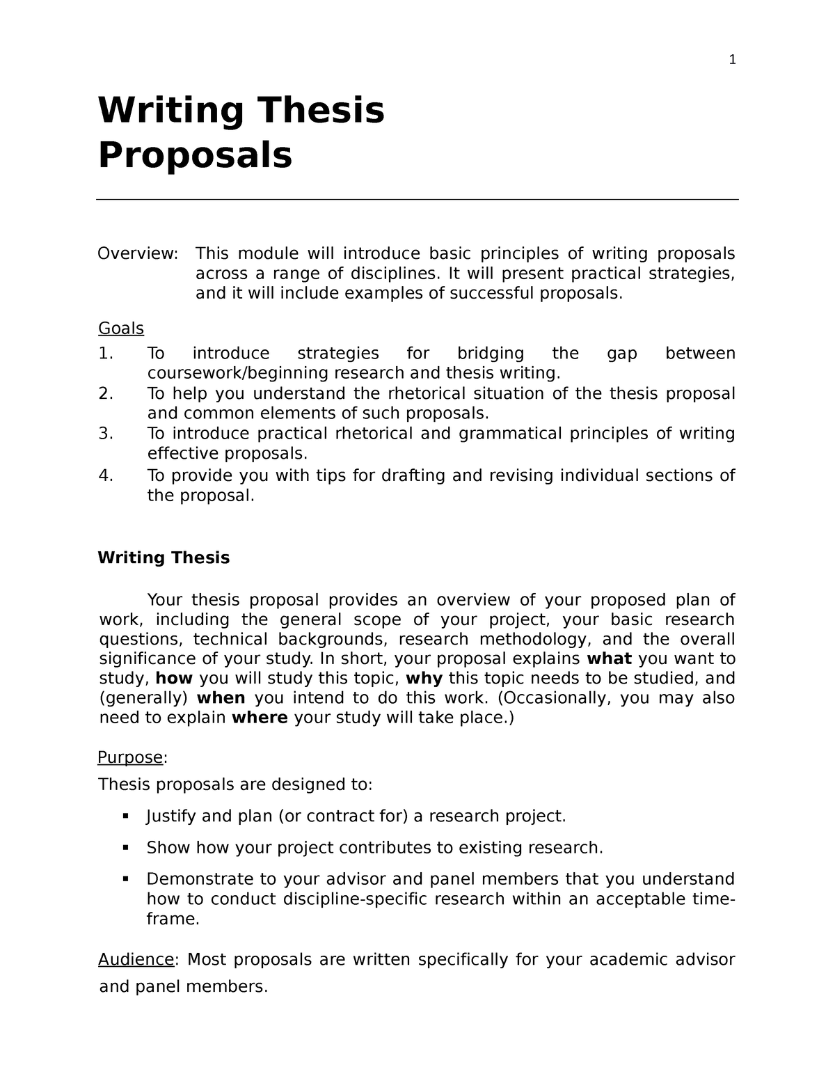 Module - Thesis Writing - Writing Thesis Proposals Overview: This ...