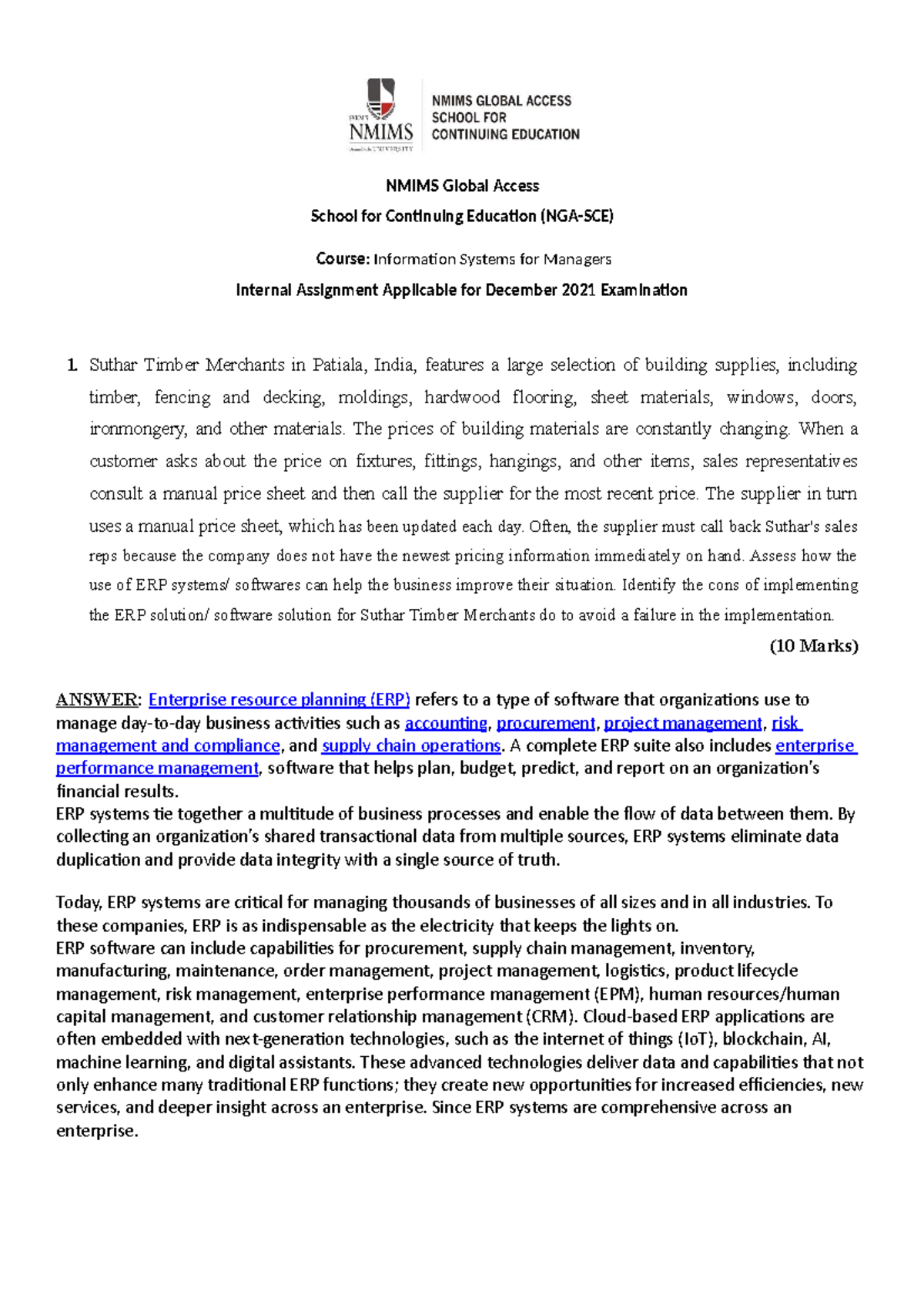 Information Systems for Managers - Assignment Dec 2021 - Set 1 b ...