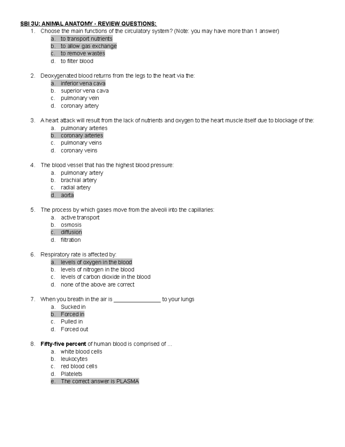 Unit 4 Test - Biology Unit 4 Test - SBI 3U: ANIMAL ANATOMY - REVIEW ...