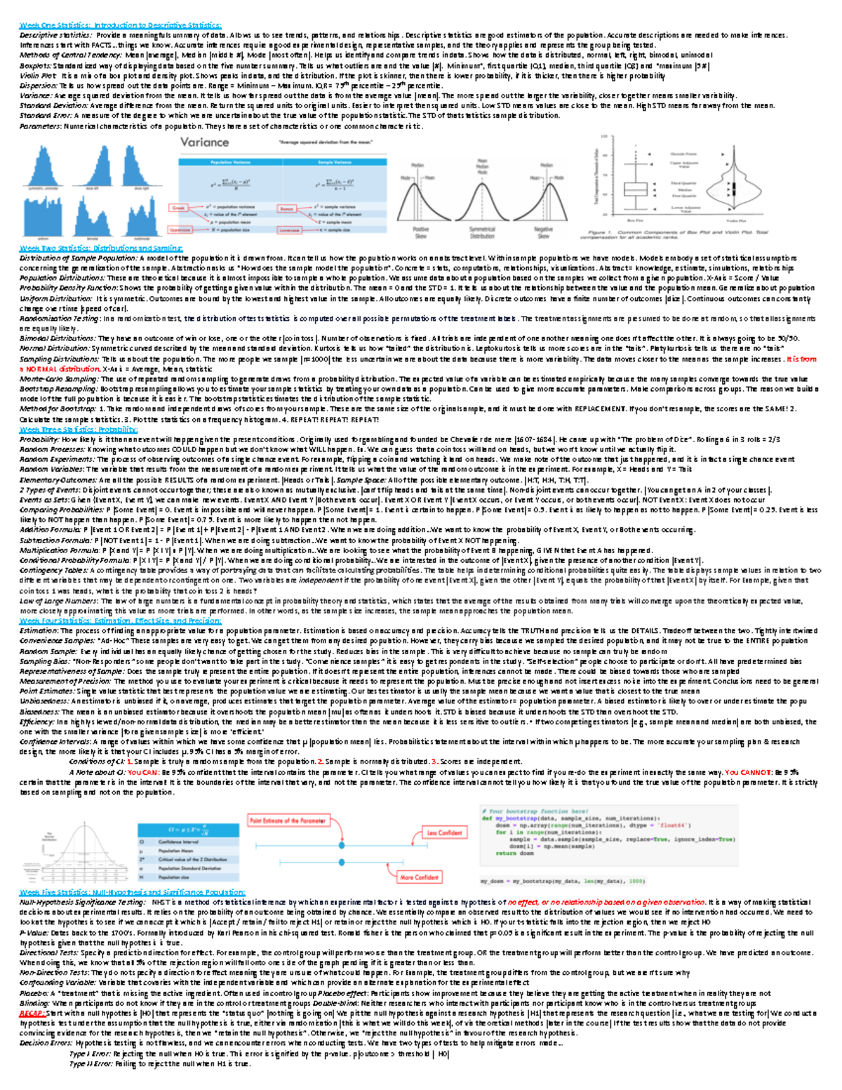 Cheat Sheet Final - Week One Statistics: Introduction to Descriptive ...