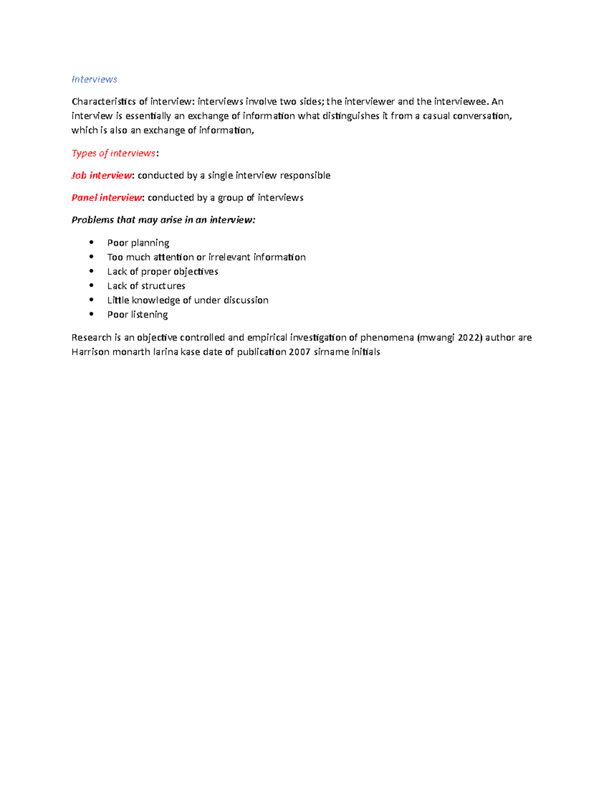 Comminicatioin skills on interview - Interviews Characteristics of ...