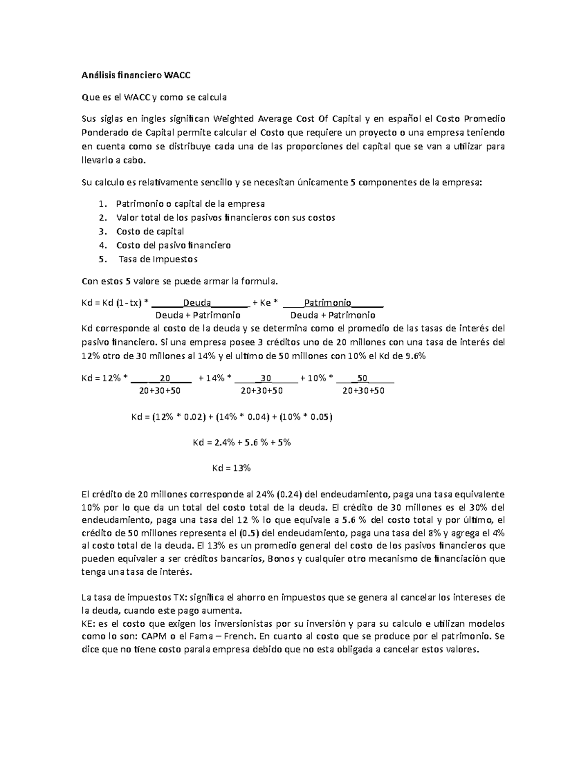 An lisis Financiero WACC Y Flujos De Caja An lisis Financiero WACC
