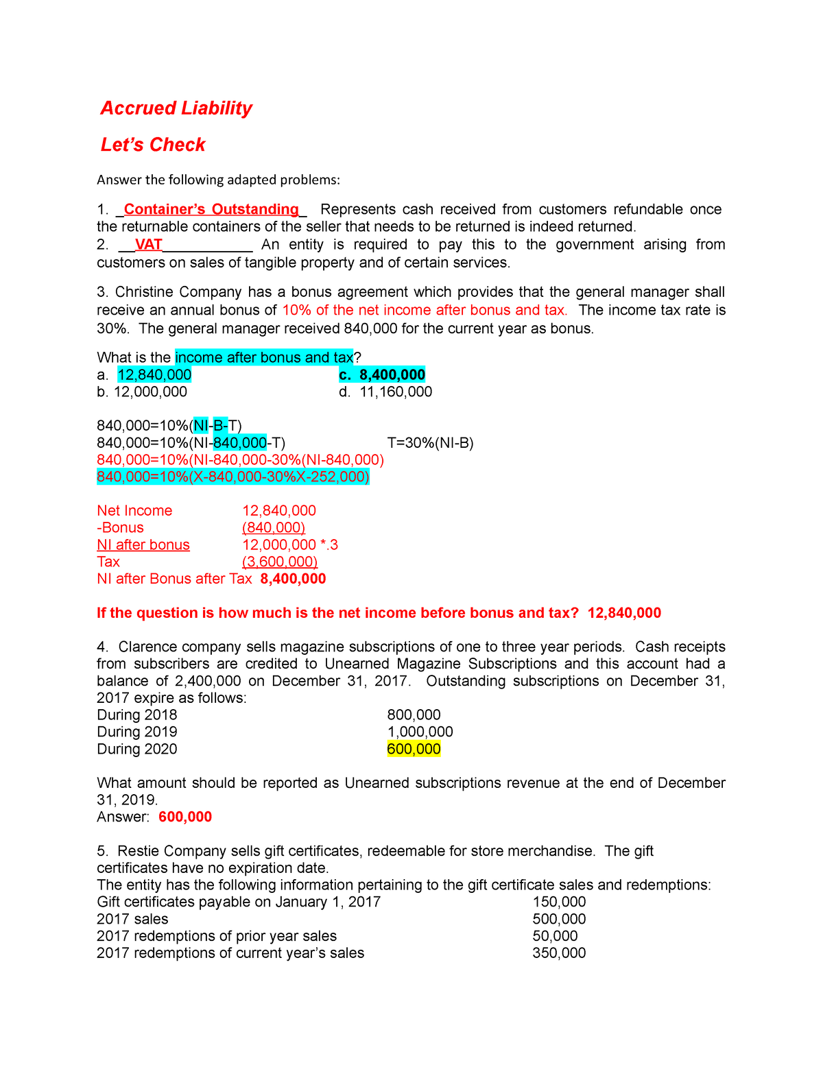 Accrued Liability Asnwer Accrued Liability Lets Check Answer The