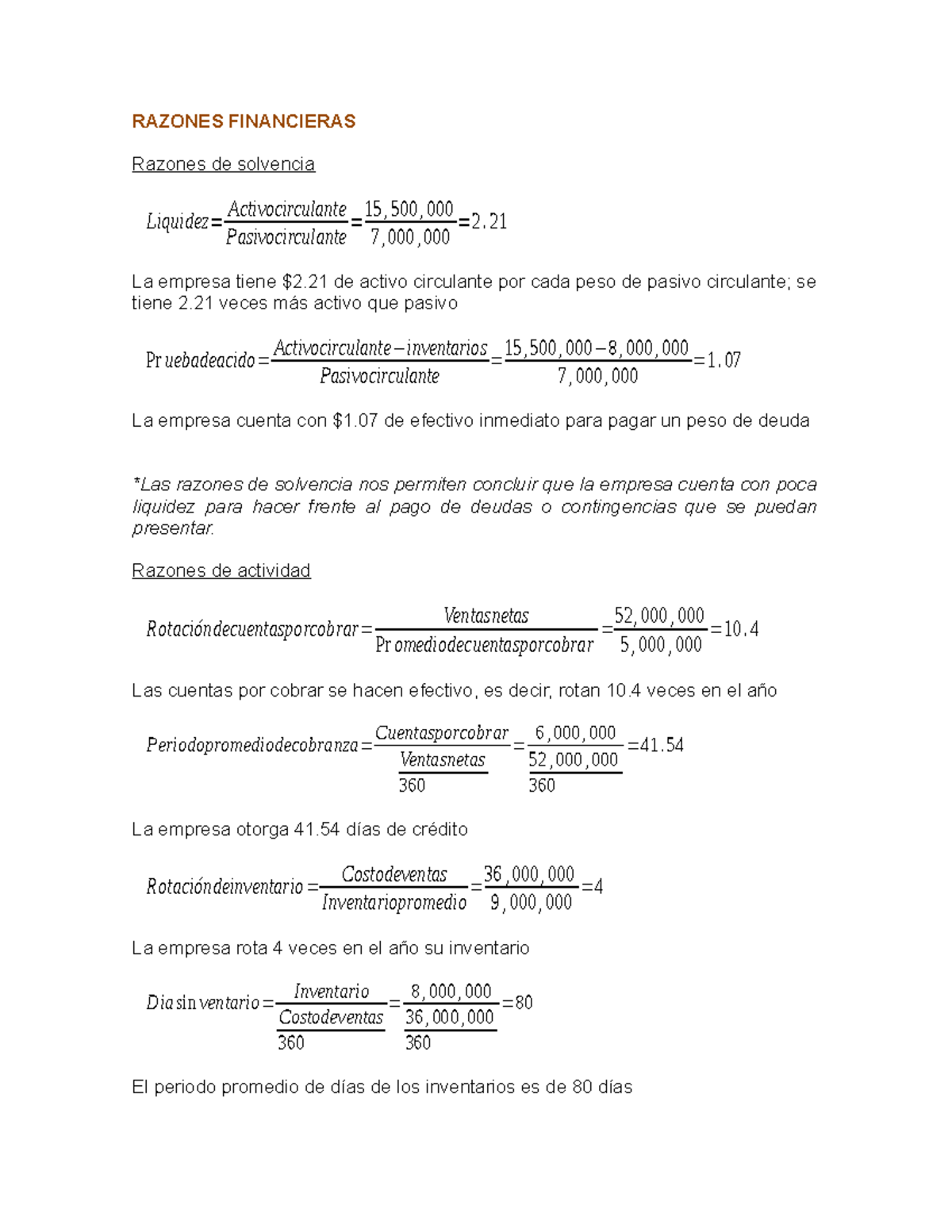 Razones Financieras Ejercicio - RAZONES FINANCIERAS Razones De ...