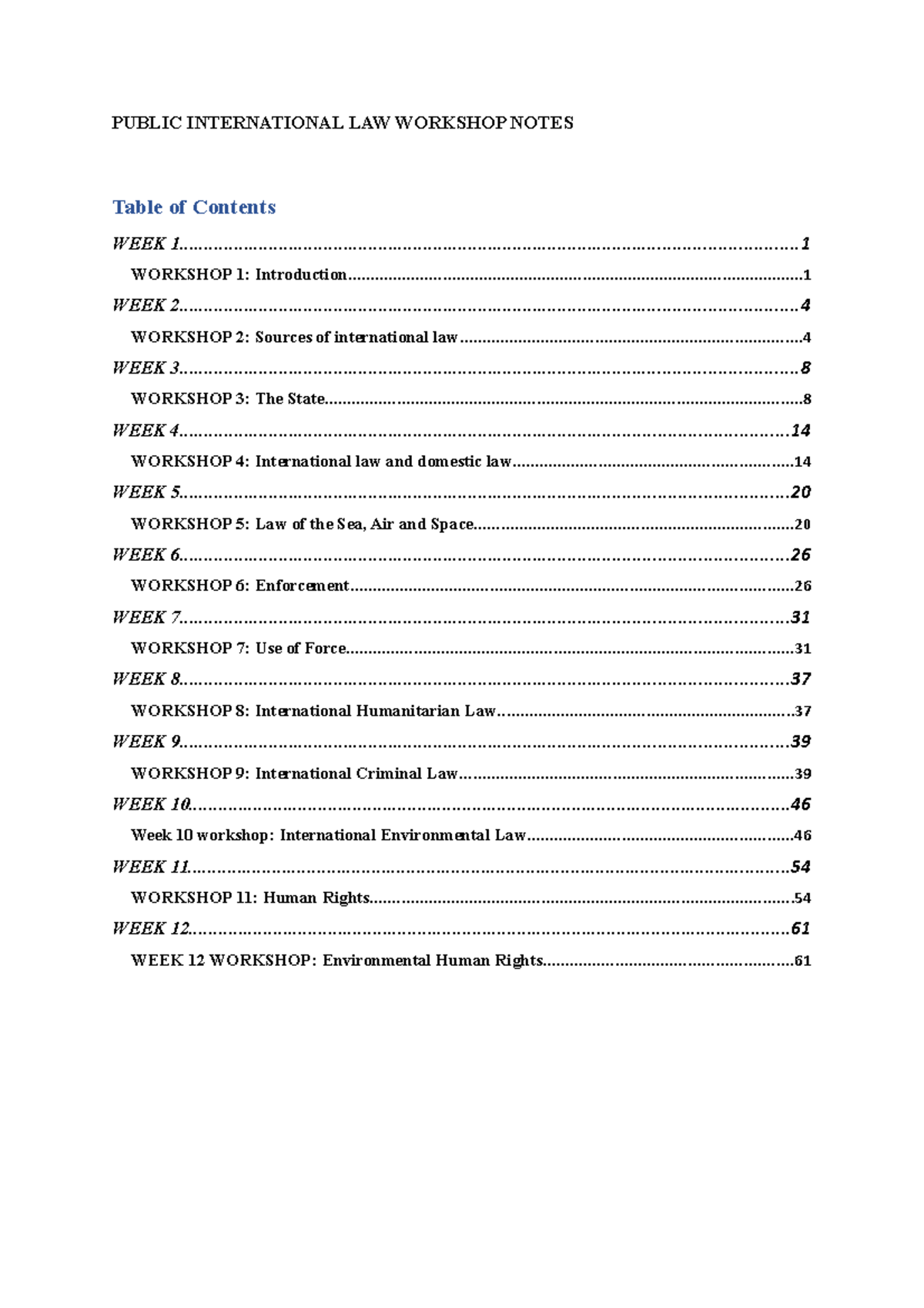 Workshops - Workshop notes - PUBLIC INTERNATIONAL LAW WORKSHOP NOTES ...