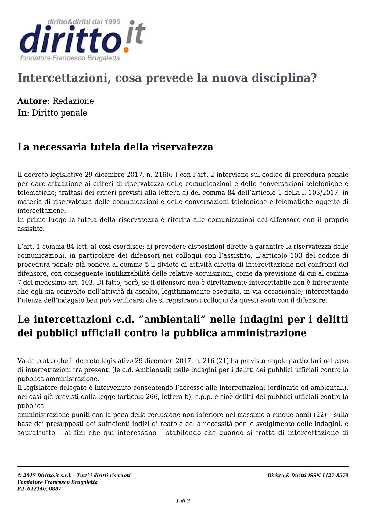 Intercettazioni Cosa Prevede La Nuova Disciplina - 216(6 ) Con L’art. 2 ...