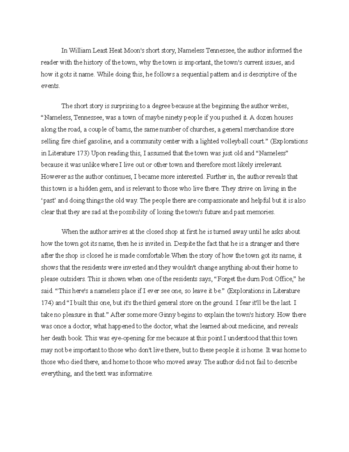 Nameless Tennessee This goes over one of the reading materials and