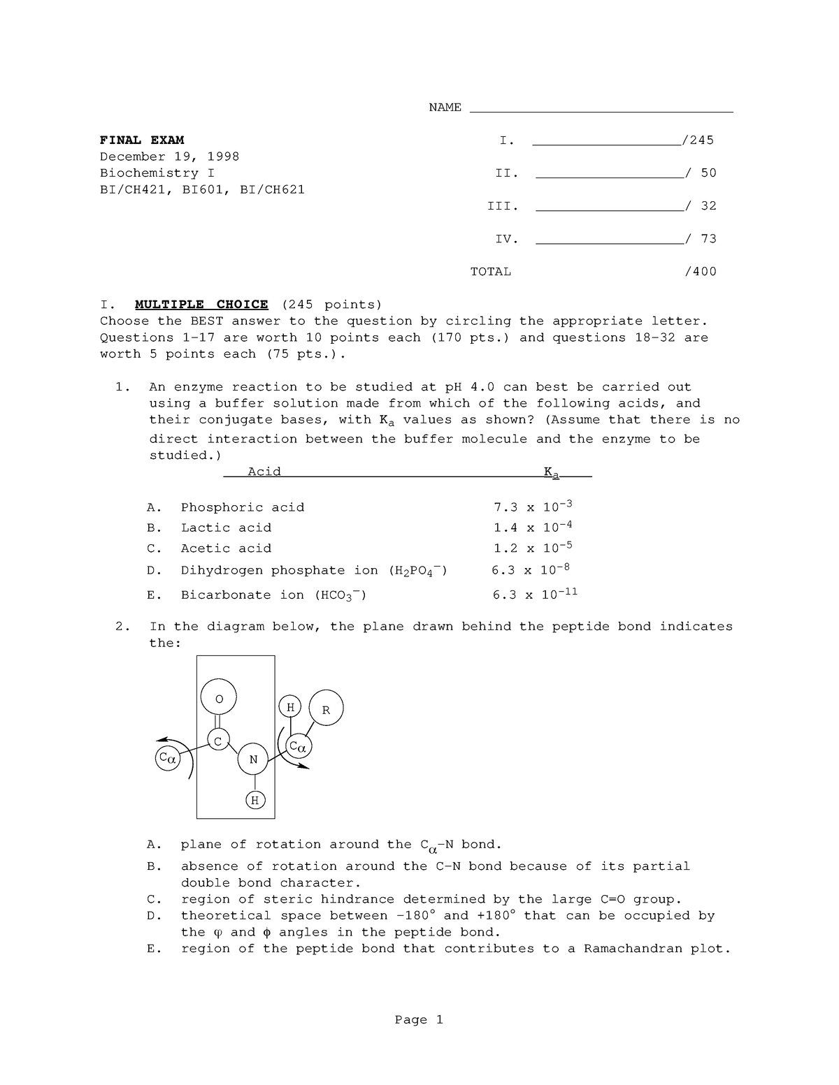 21 enzymes and vit - FINAL EXAM I. __________________/ December 19 ...