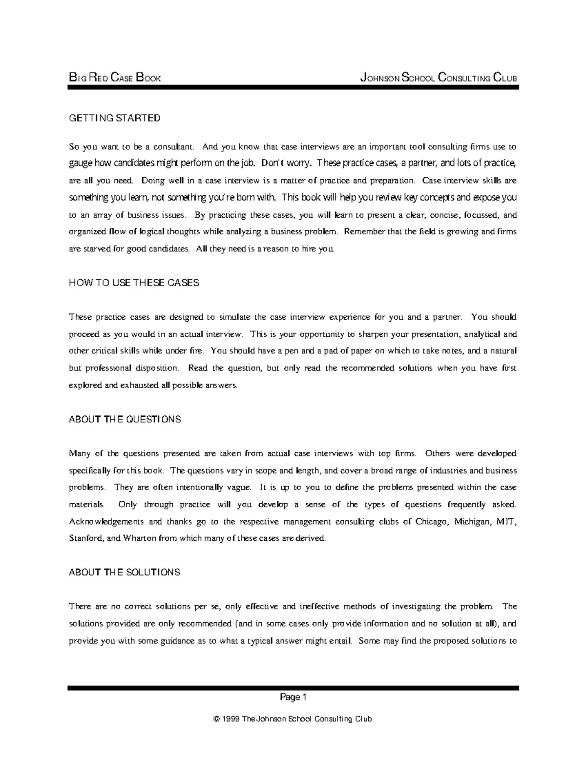 Cornell Johnson Casebook1999 Page 1 GETTING STARTED So you want to