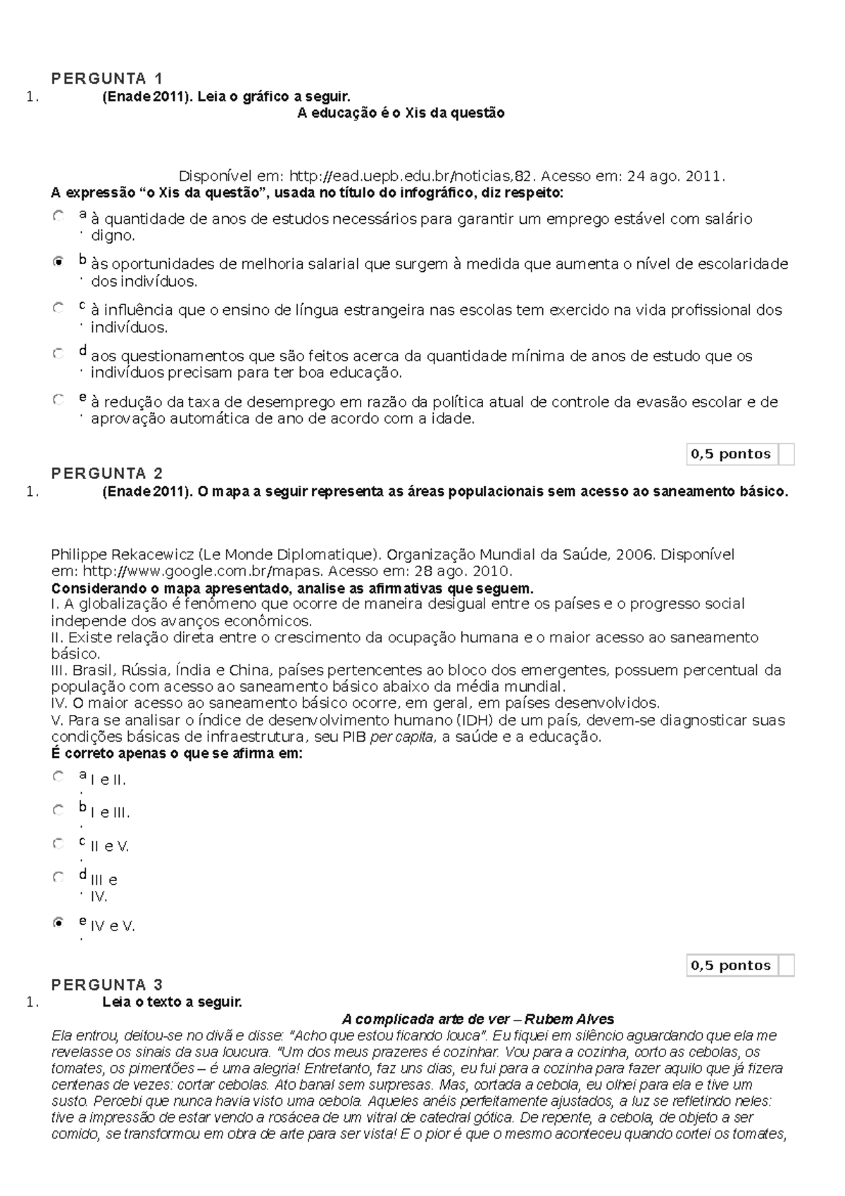 Resposta - Estudos Disciplinares VI - Unidade II - PERGUNTA 1 (Enade ...