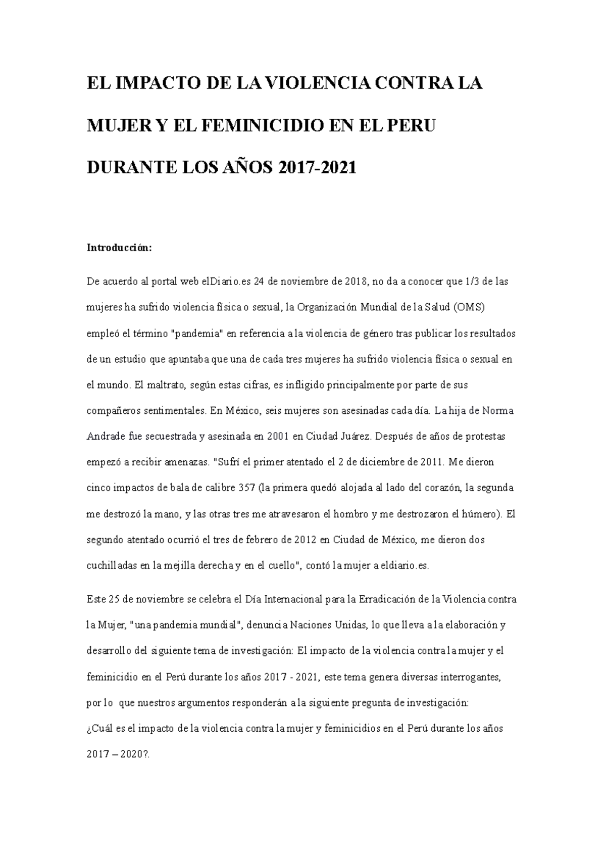 EL Impacto DE LA Violencia Contra LA Mujer Y EL Feminicidio EN EL PERU ...