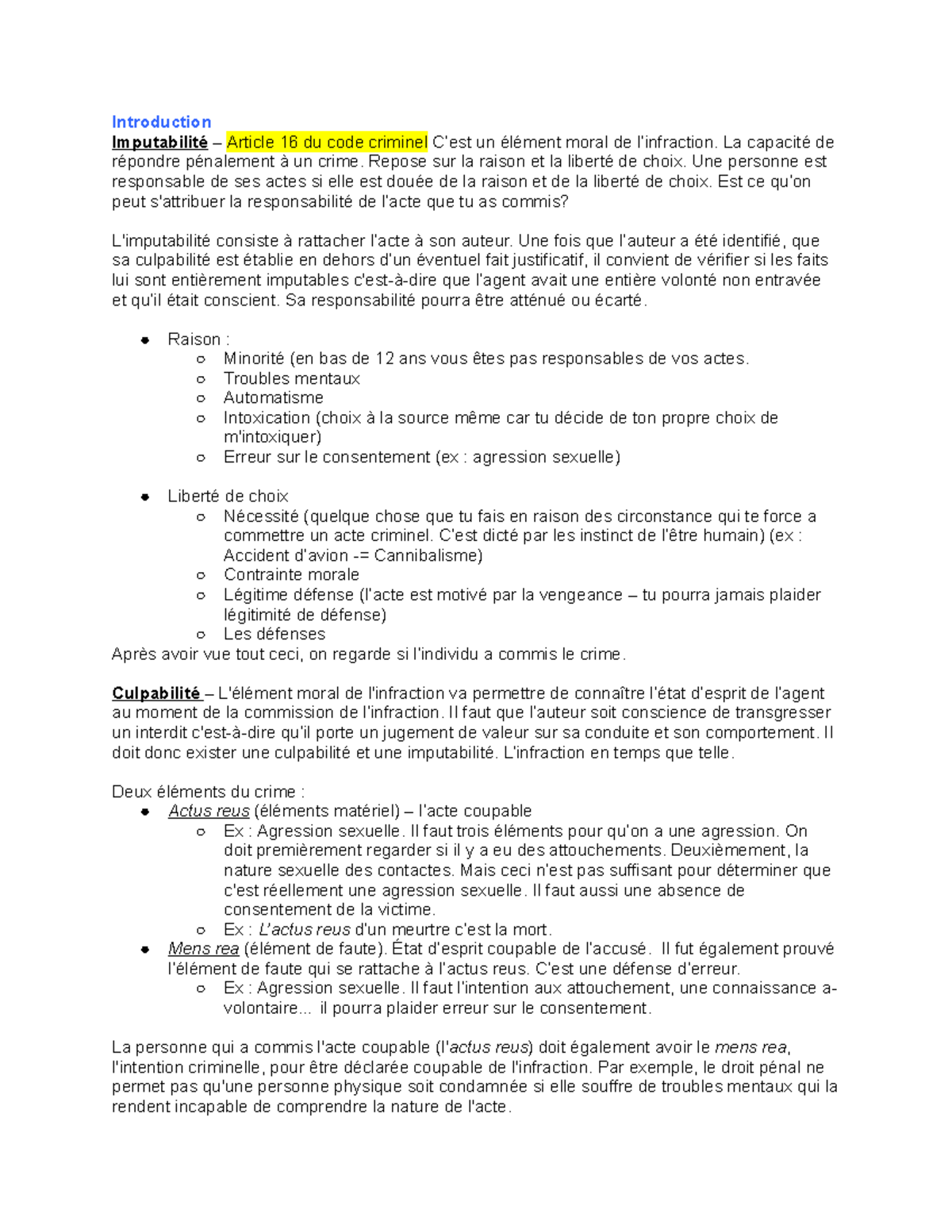 Les Faits Justificatifs En Droit Pénal Dissertation