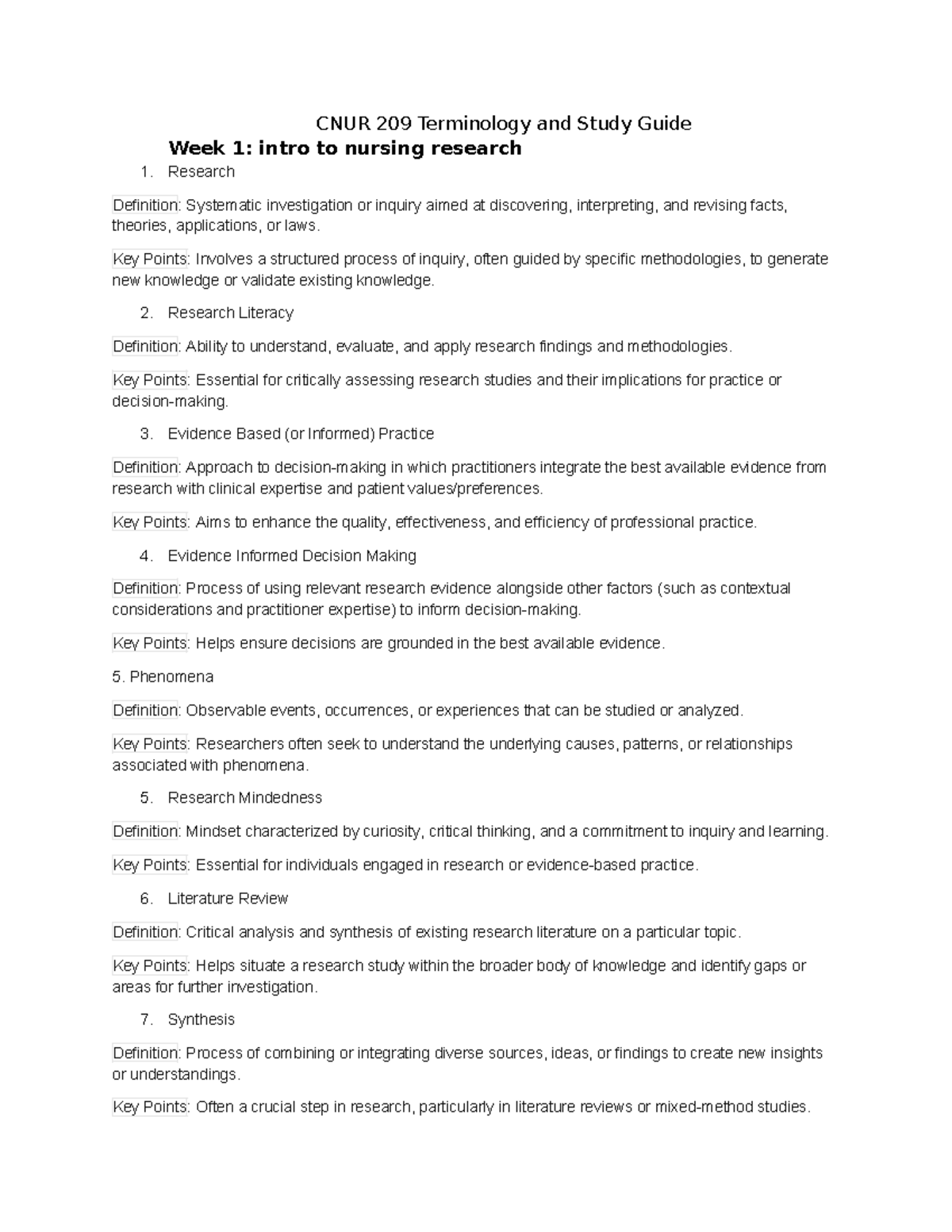 Cnur 209 terminology - CNUR 209 Terminology and Study Guide Week 1 ...