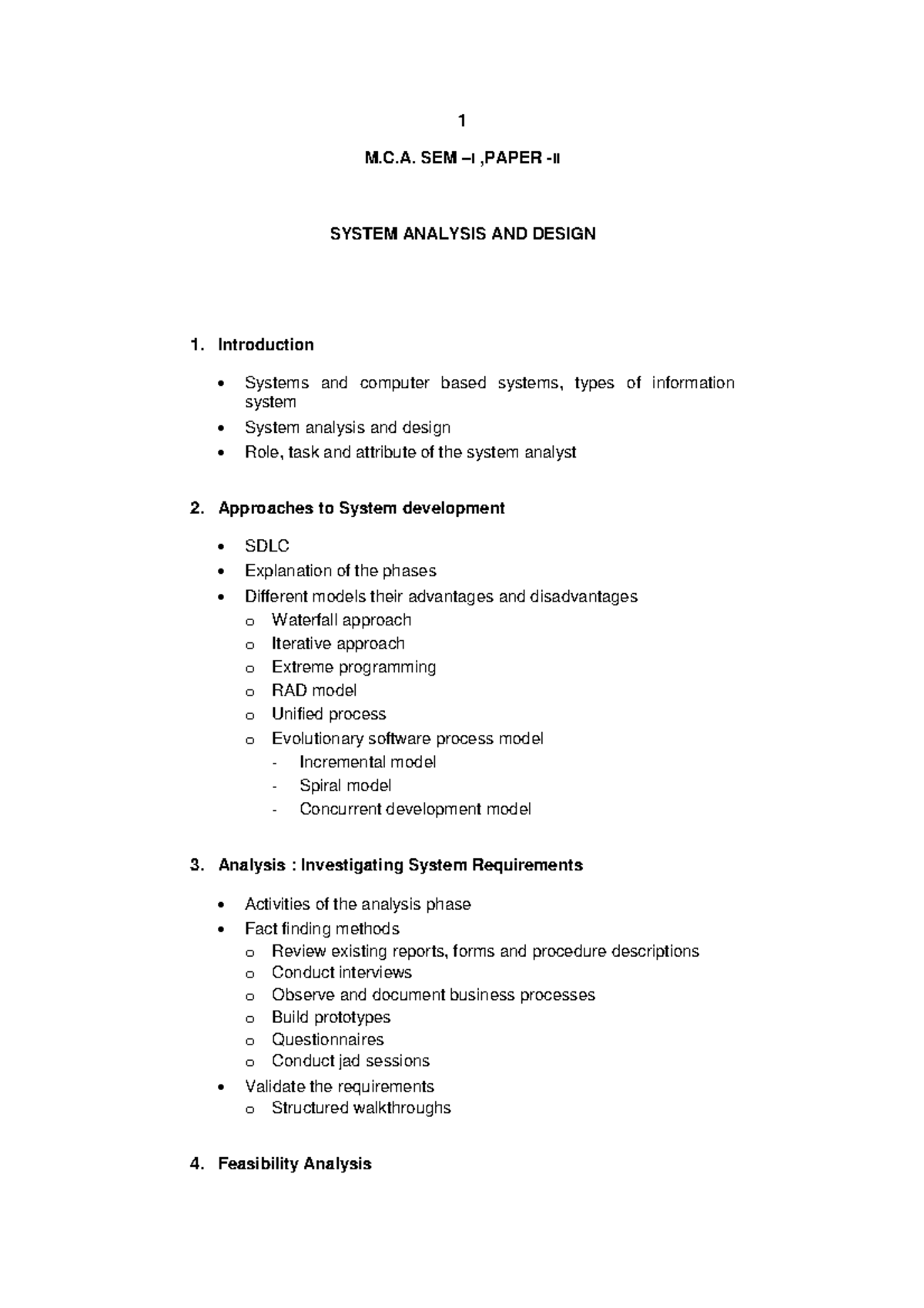 M.C.A. (Sem -I) Paper - II - System Ananalysis and Design - M. SEM –I ...