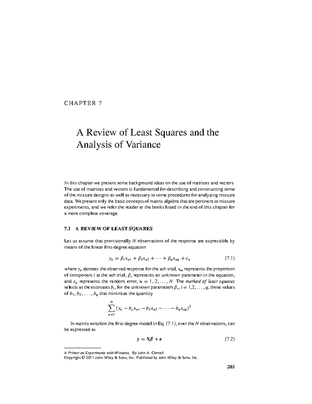 A review of least squares and the analysis of variance 2011 - CHAPTER 7 ...