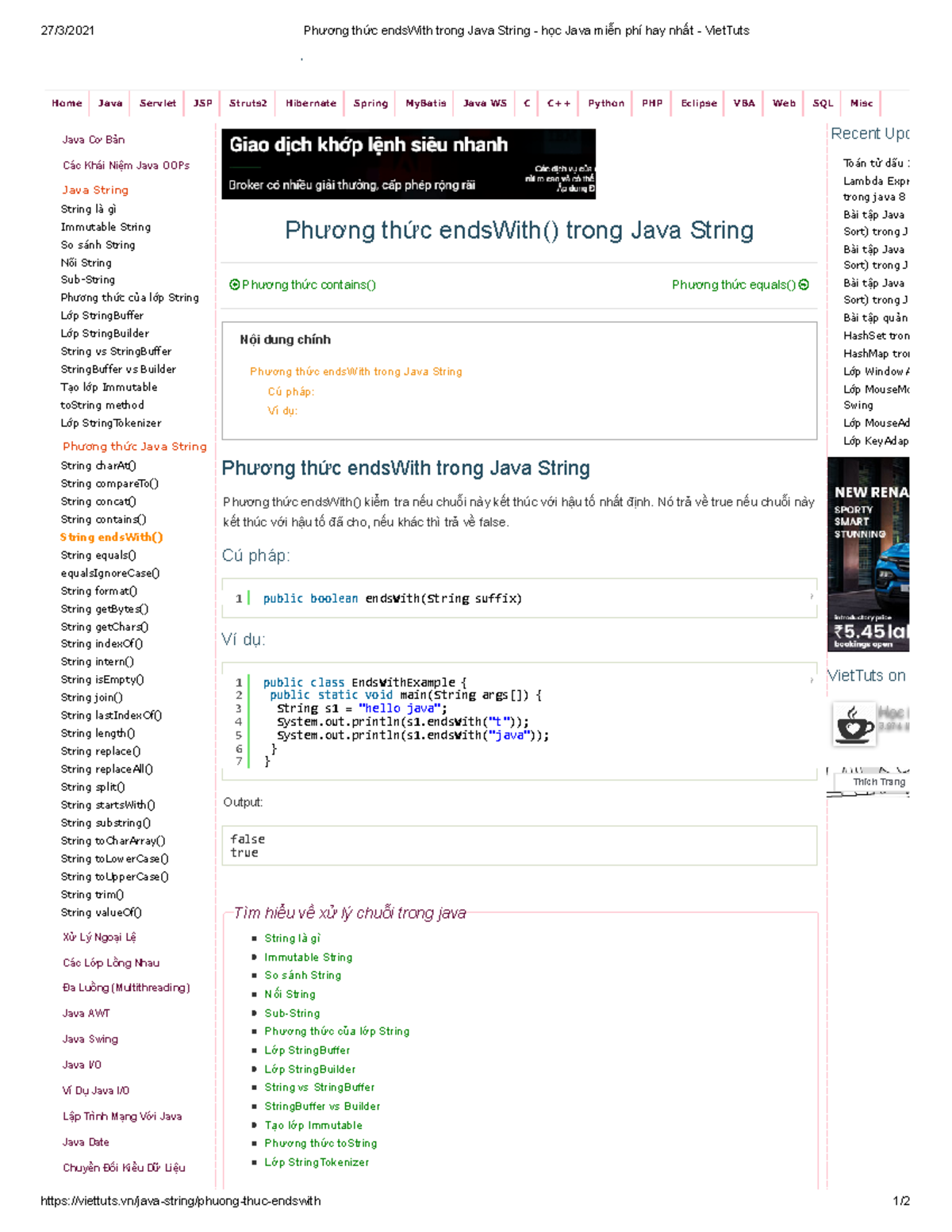Phương thức ends With trong Java String1 - 27/3/2021 Phương thức ...