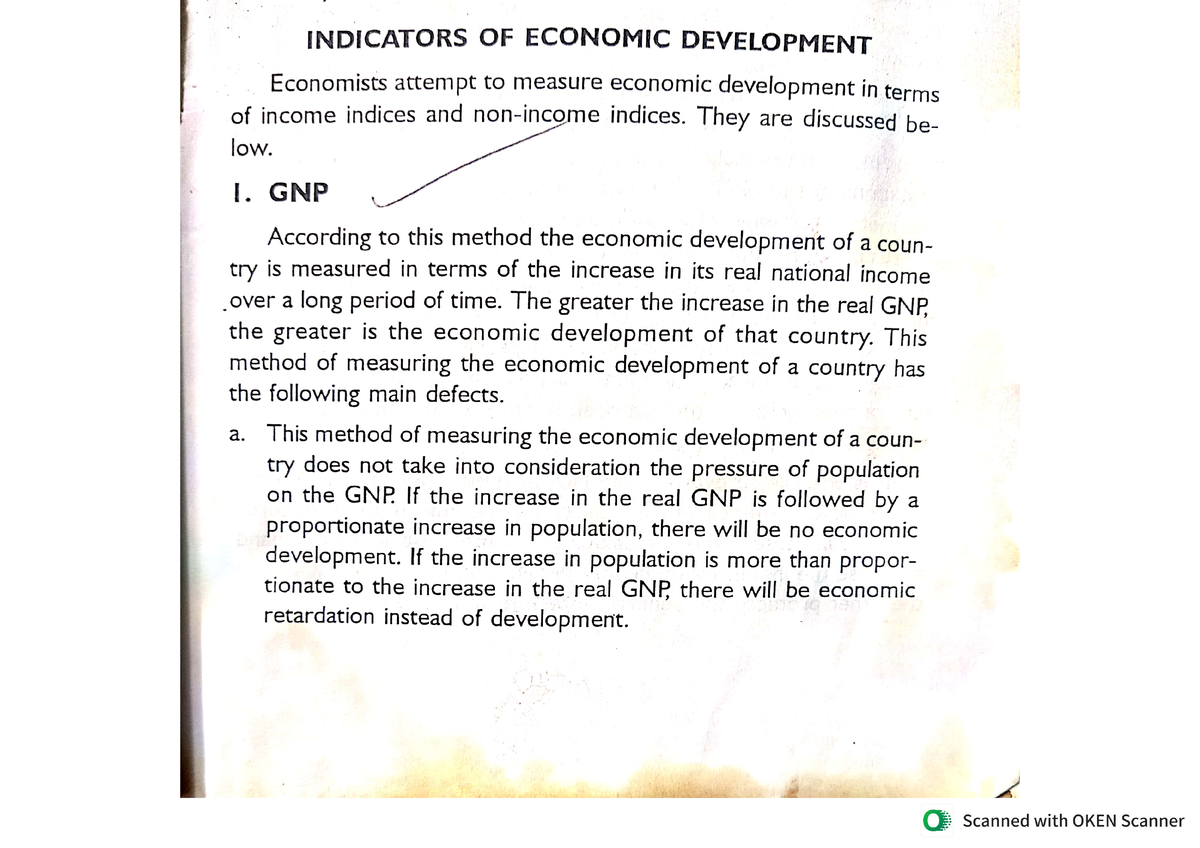 Indicators Of Economic Development - B.A Economics - Studocu