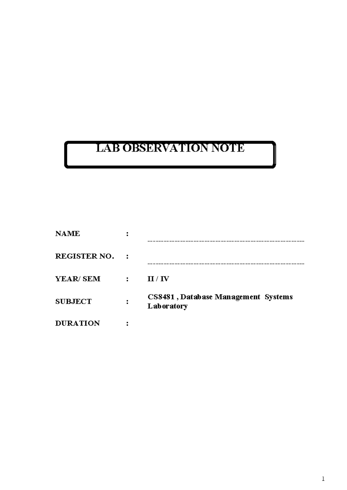 Dbms viva - finee - LAB OBSERVATION NOTE NAME : - REGISTER NO. : - YEAR ...