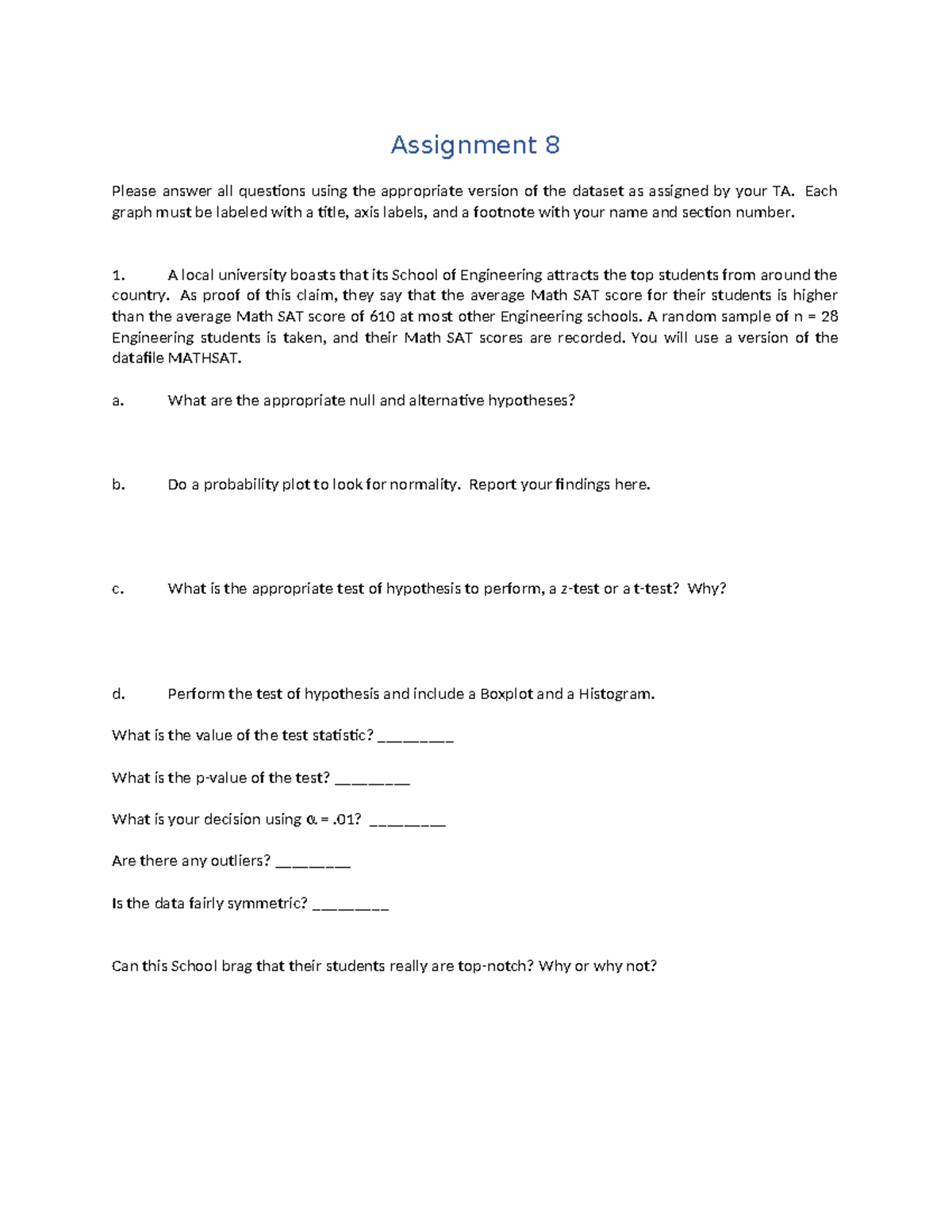 Mnitab 8 - Assignment 8 Please answer all questions using the ...