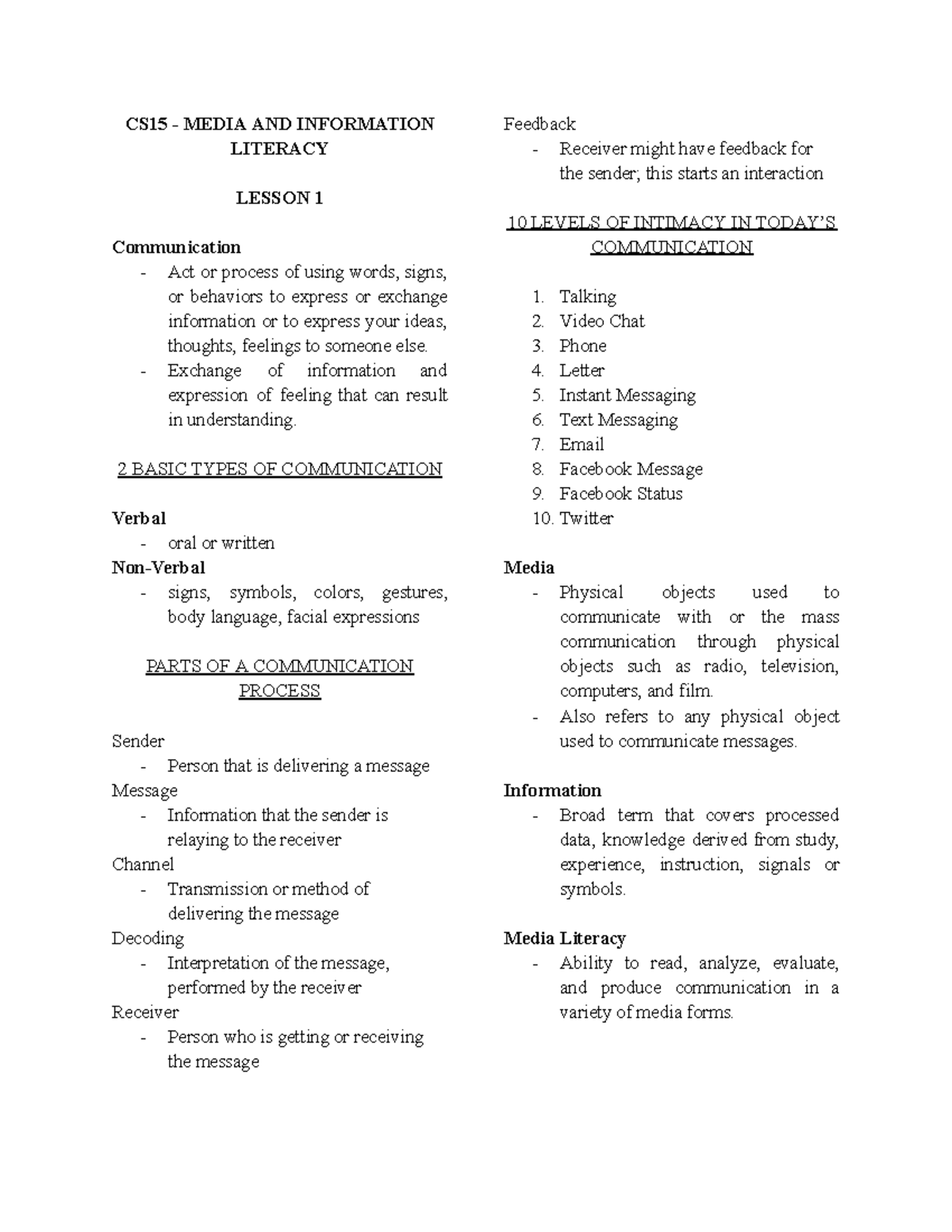 lesson number 15 communication and mass media