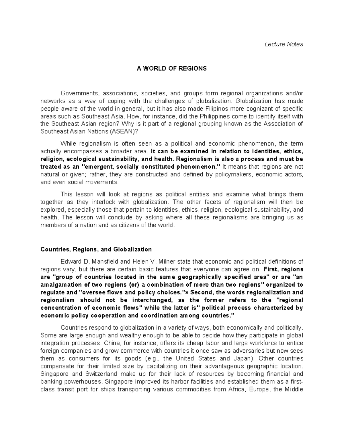 Lecture Note - 3 - For academic purposes only. - Lecture Notes A WORLD ...