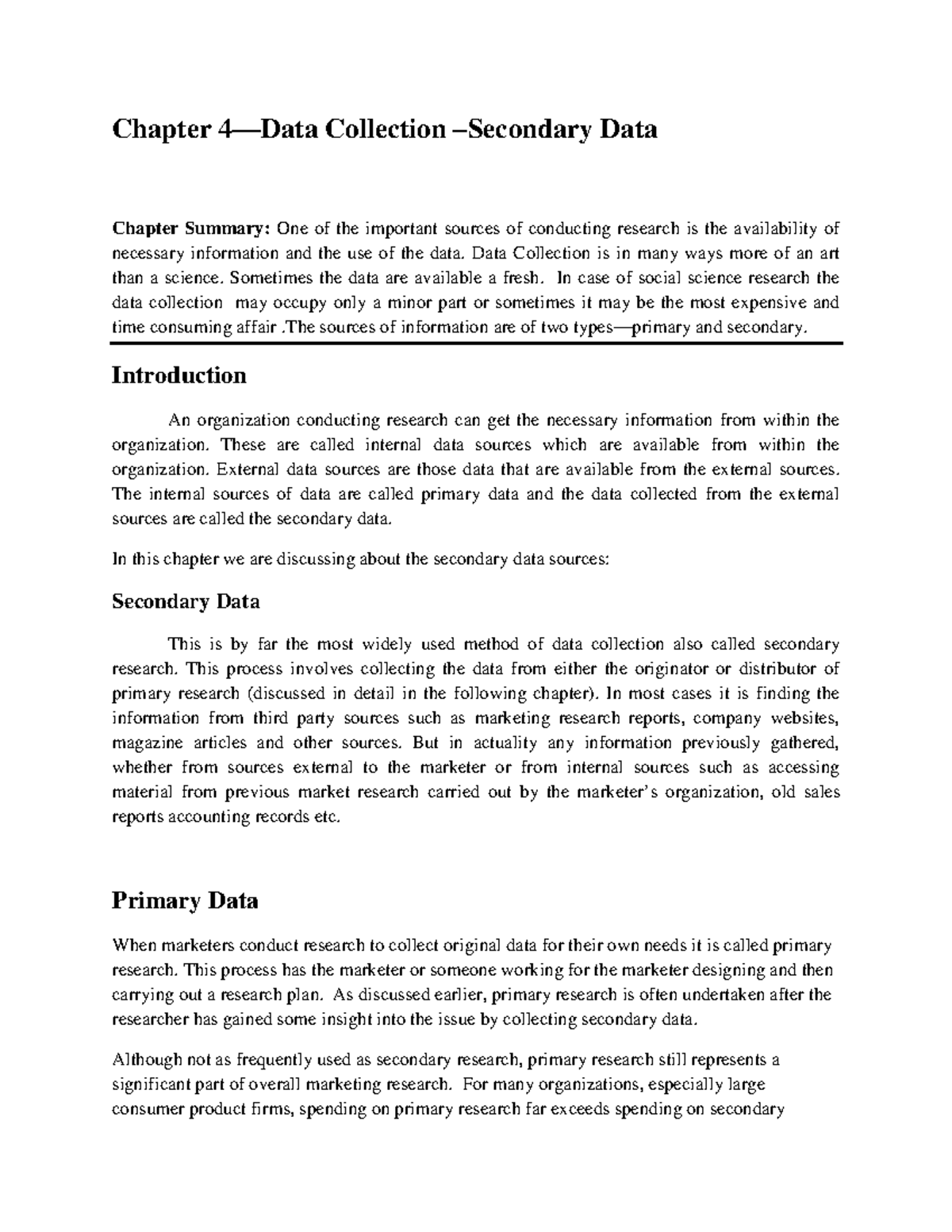 Chapter 4 - Lecture Notes 3 - Chapter 4—Data Collection –Secondary Data ...