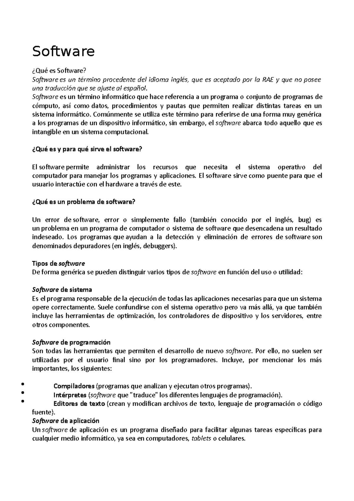 Informatica Resumen 6 Hojas Software ¿Qué es Software? Software es un término procedente del
