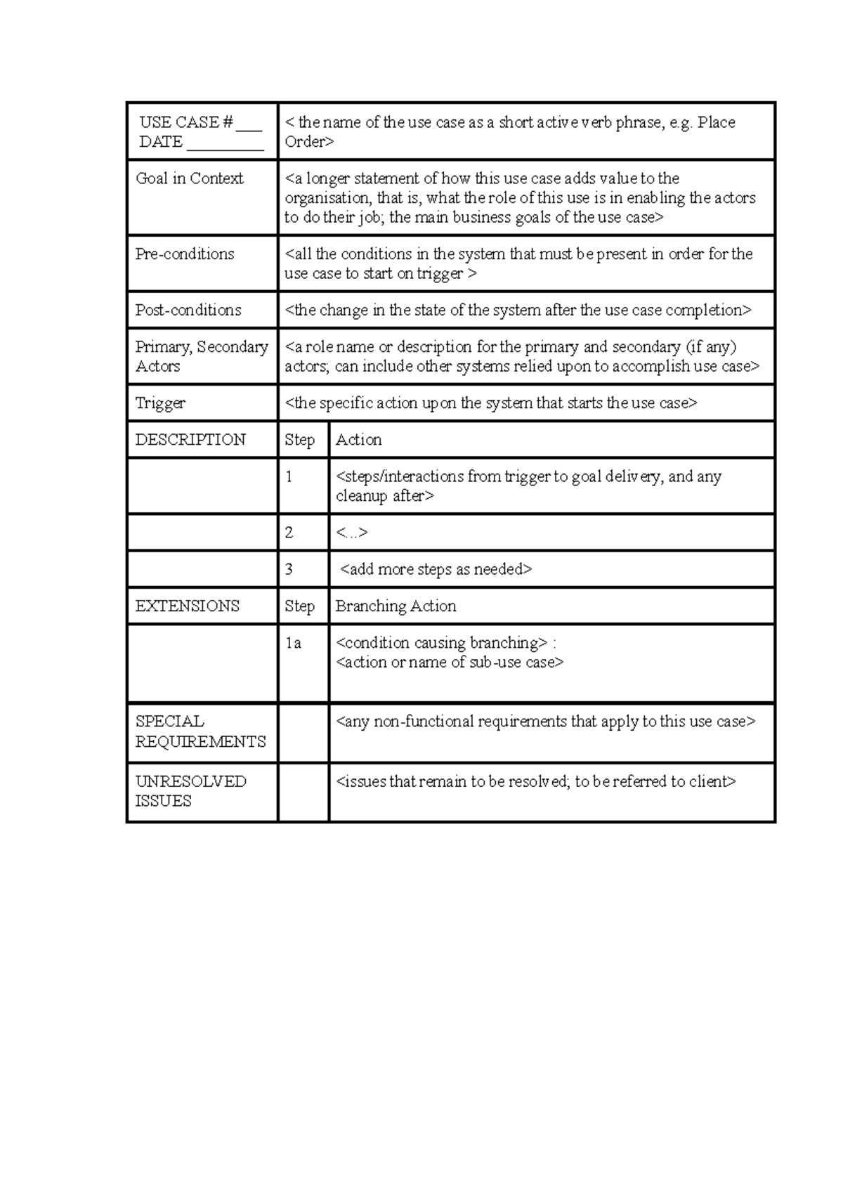 Lecture 3 use case template USE CASE ___ DATE