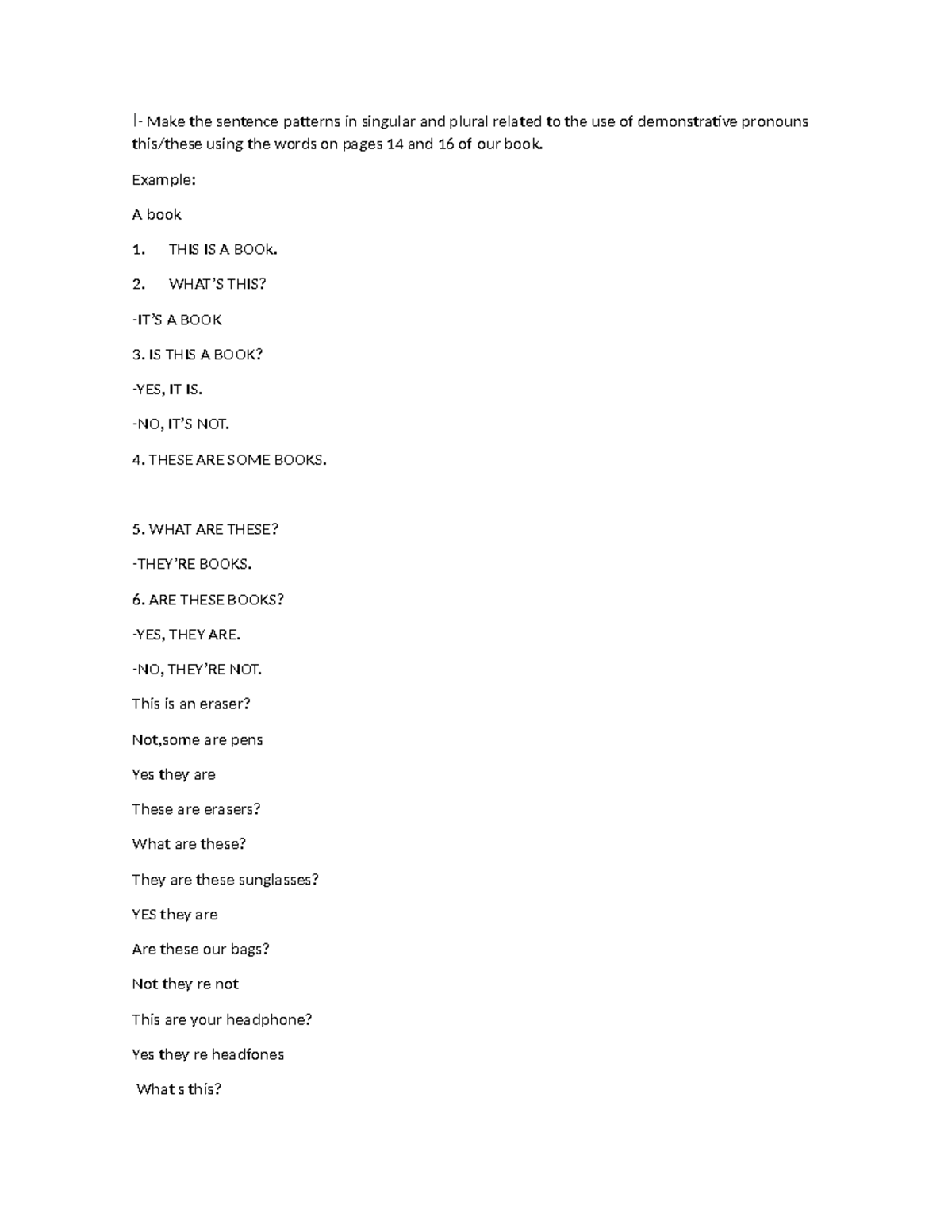 Tarea english I Make the sentence patterns in singular and plural related to the use of Studocu