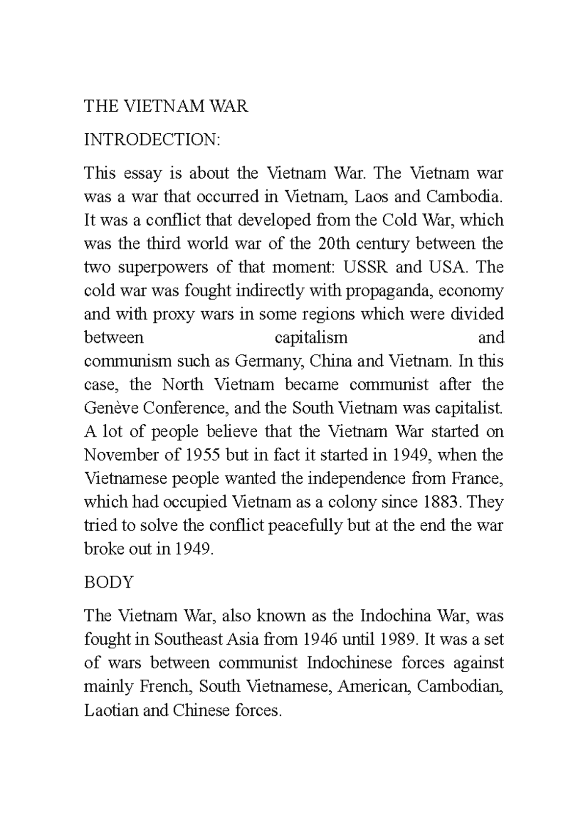 vietnam war term paper thesis