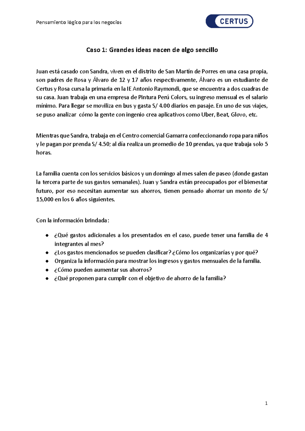 A1- Caso Pensamiento Logico - Pensamiento Lógico Para Los Negocios 1 ...