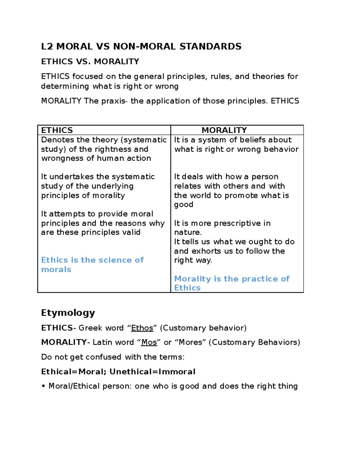 moral and non moral standards essay