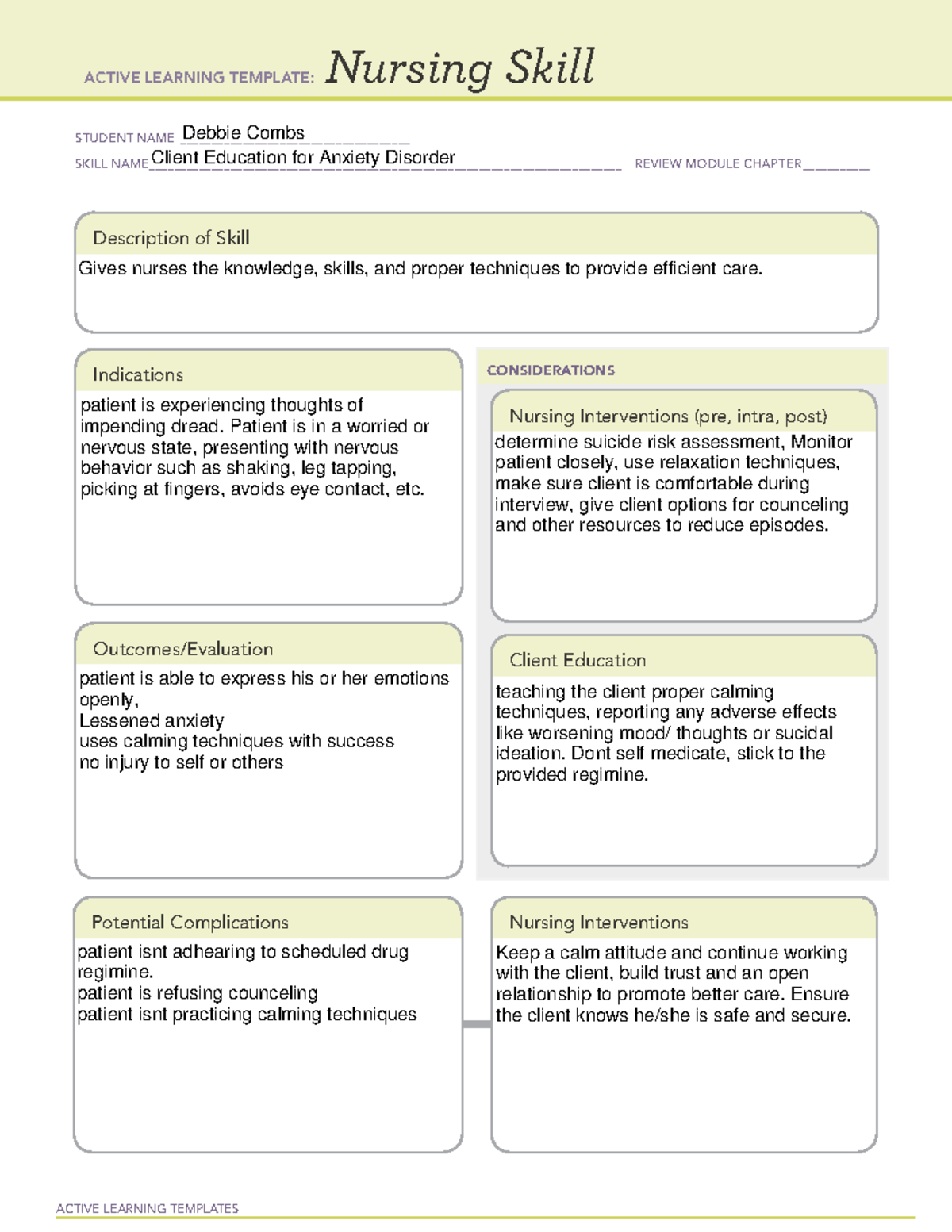 Nursing skill 2 - ACTIVE LEARNING TEMPLATES Nursing Skill STUDENT NAME ...