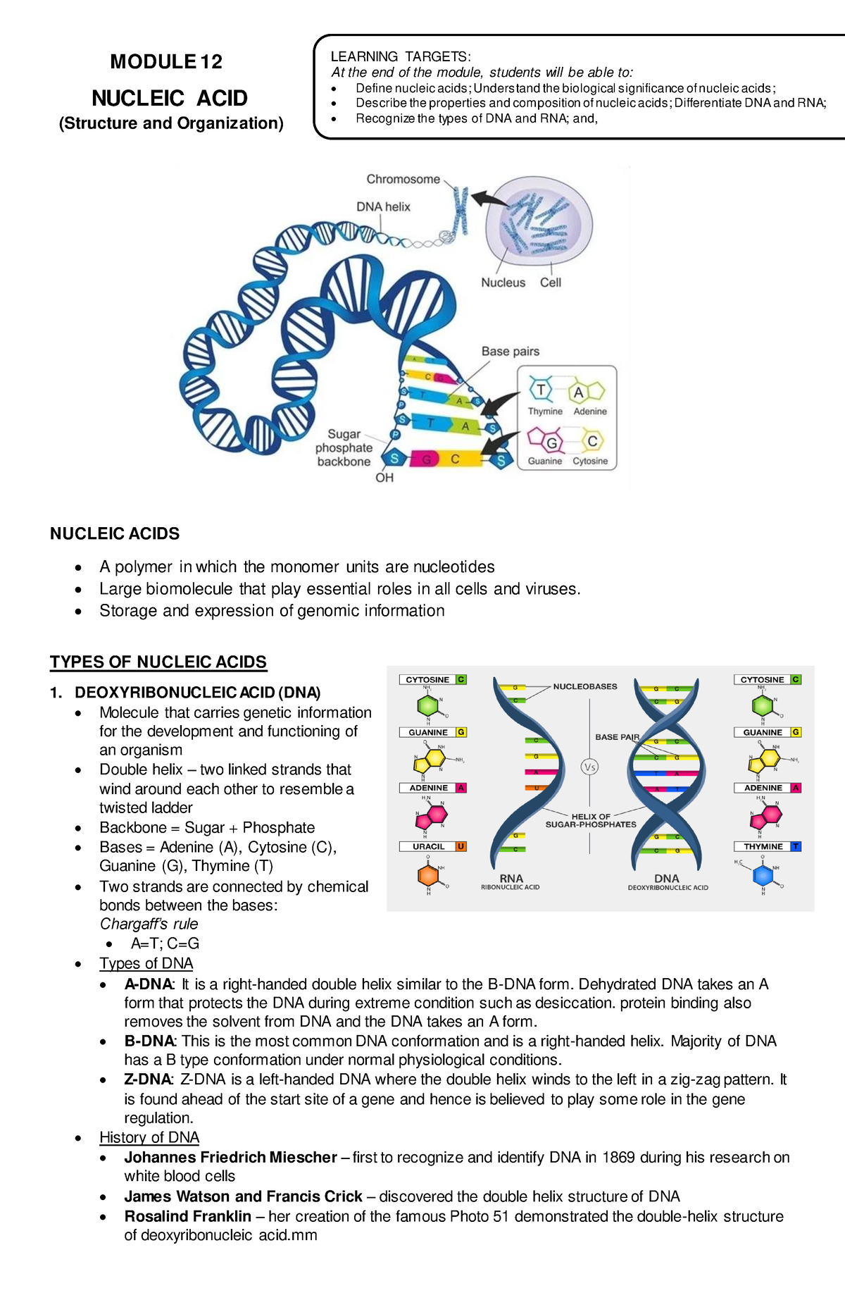 Biochem Module-12 - MODULE 12 NUCLEIC ACID (Structure And Organization ...