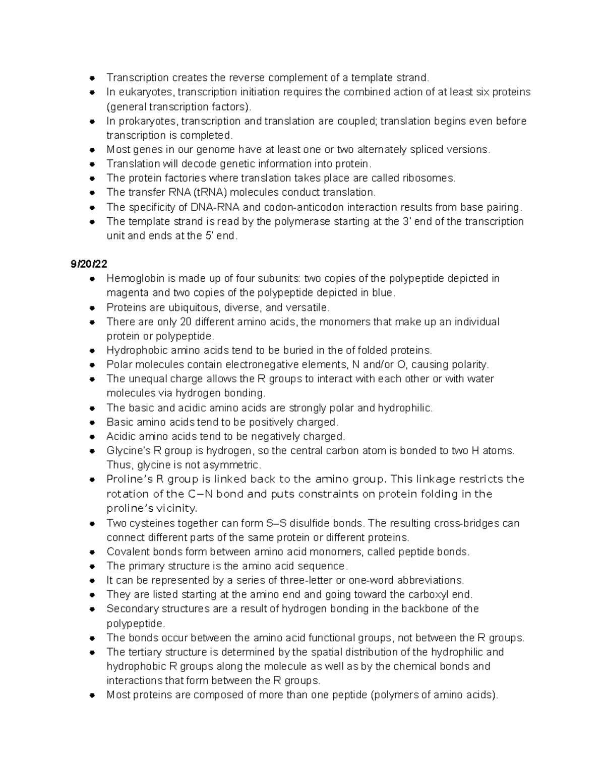 BIOL 1107 Notes - Transcription creates the reverse complement of a ...