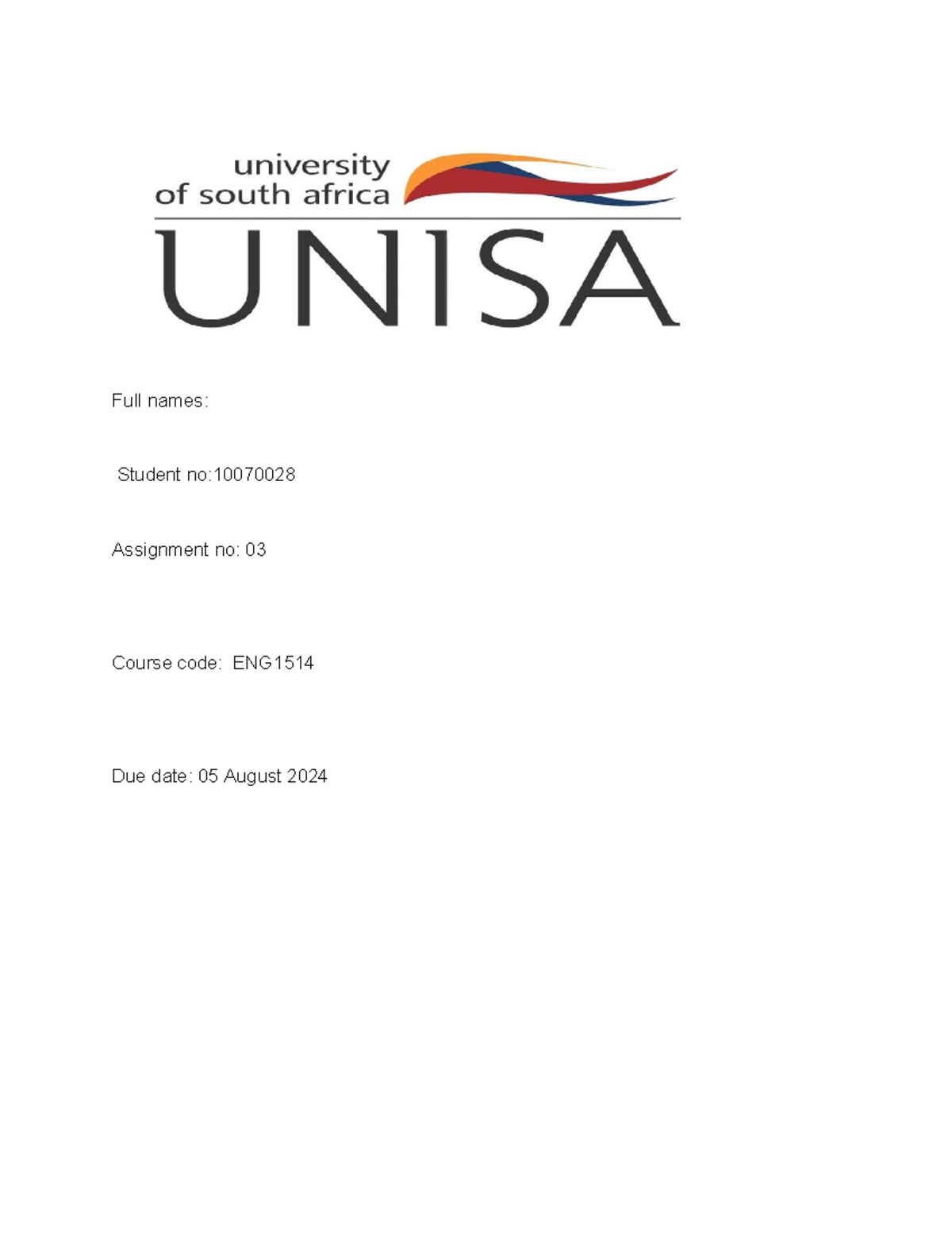 ENG1501 ASS5 copy - Assignment 5 essay type questions - Full names ...