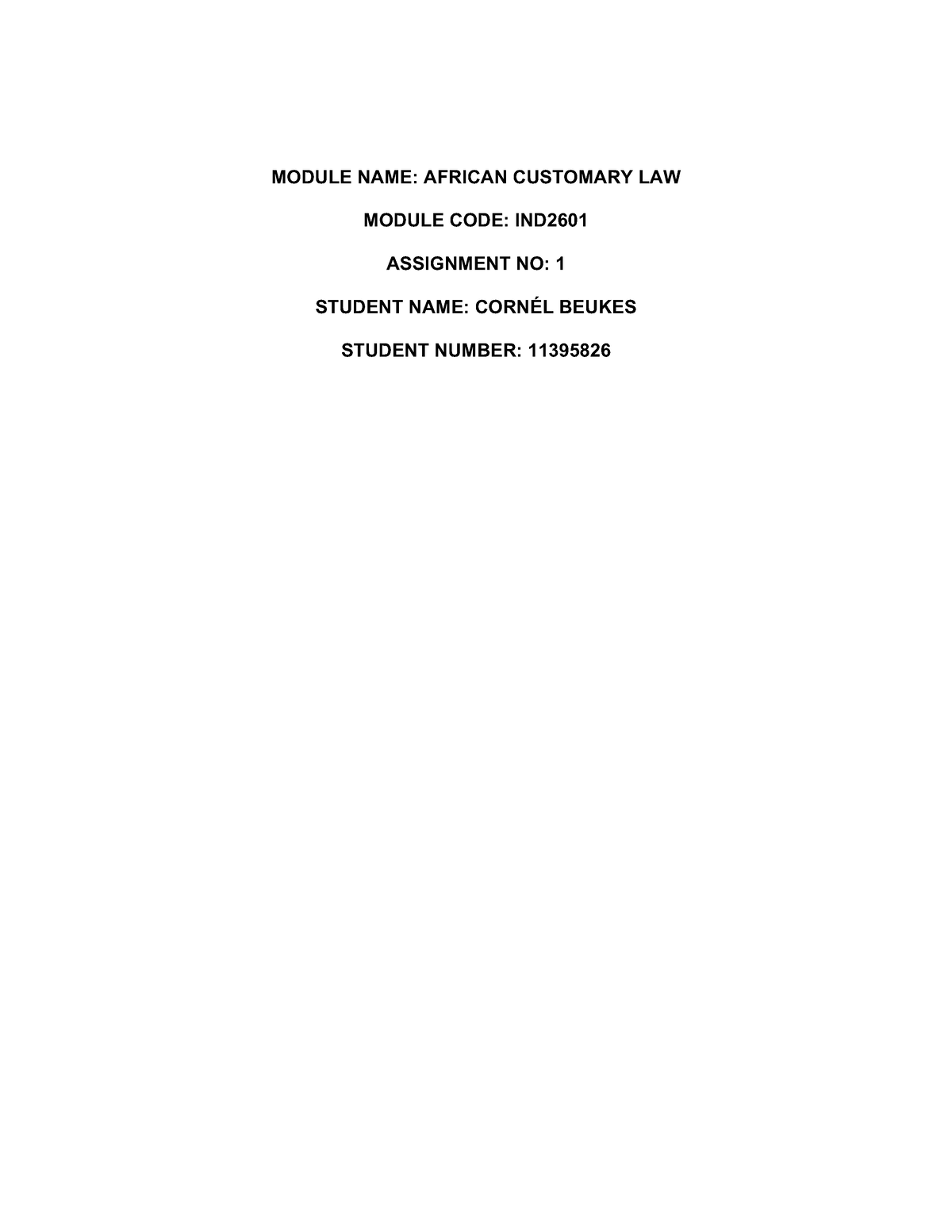 African Custom Assignment 1 Written - IND2601 - Unisa - Studocu