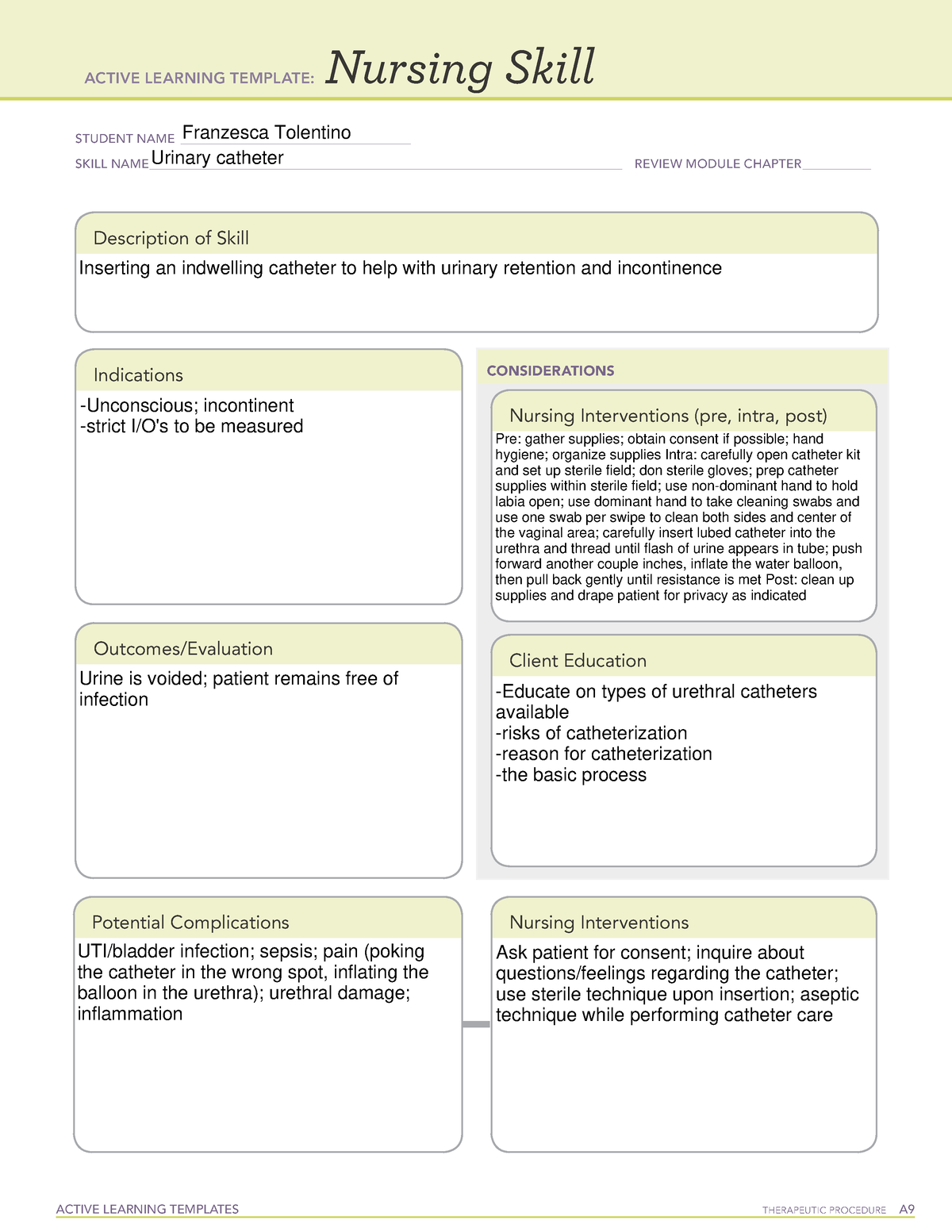 Active Learning Template Nursing Skill form Urinarycatheter ACTIVE