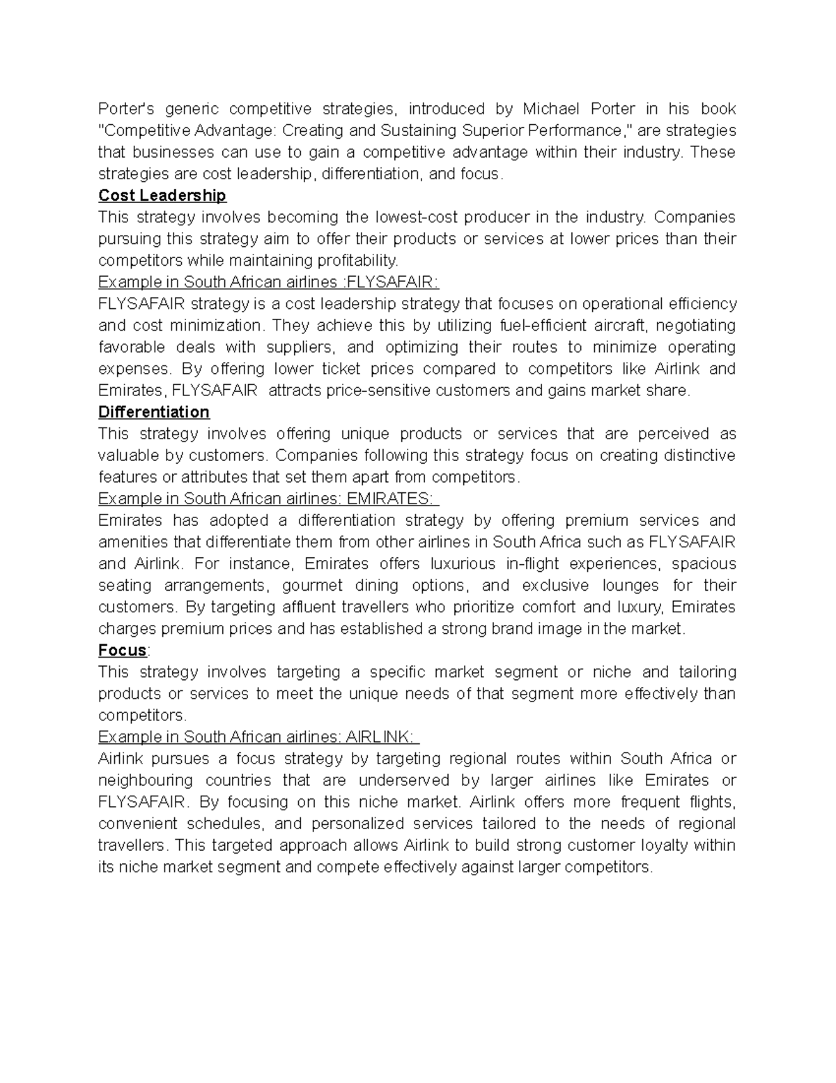 Porter's generic competitive strategies - These strategies are cost ...