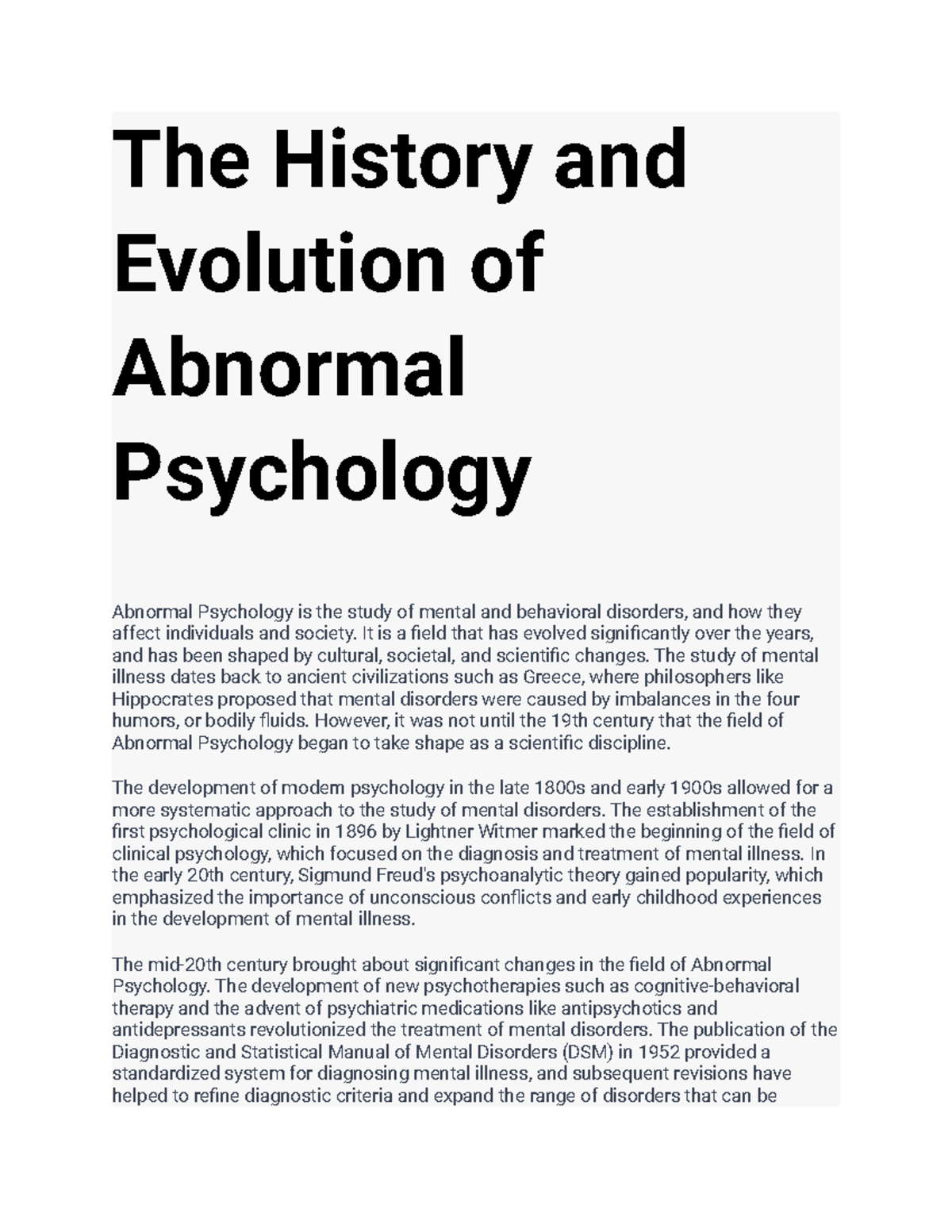 history of abnormal psychology essay