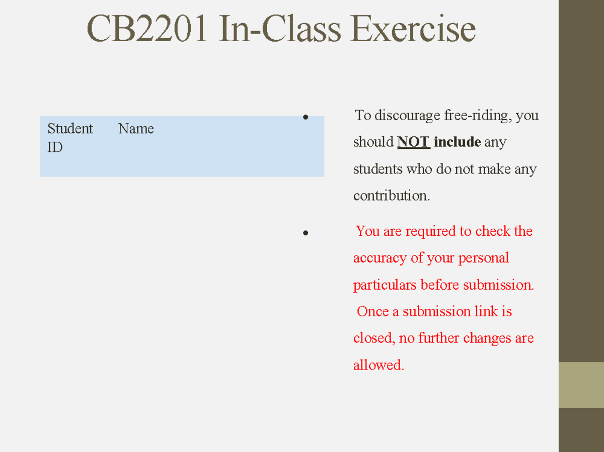 Lecture+06+ICE+questions - CB2201 In-Class Exercise Student ID Name To ...