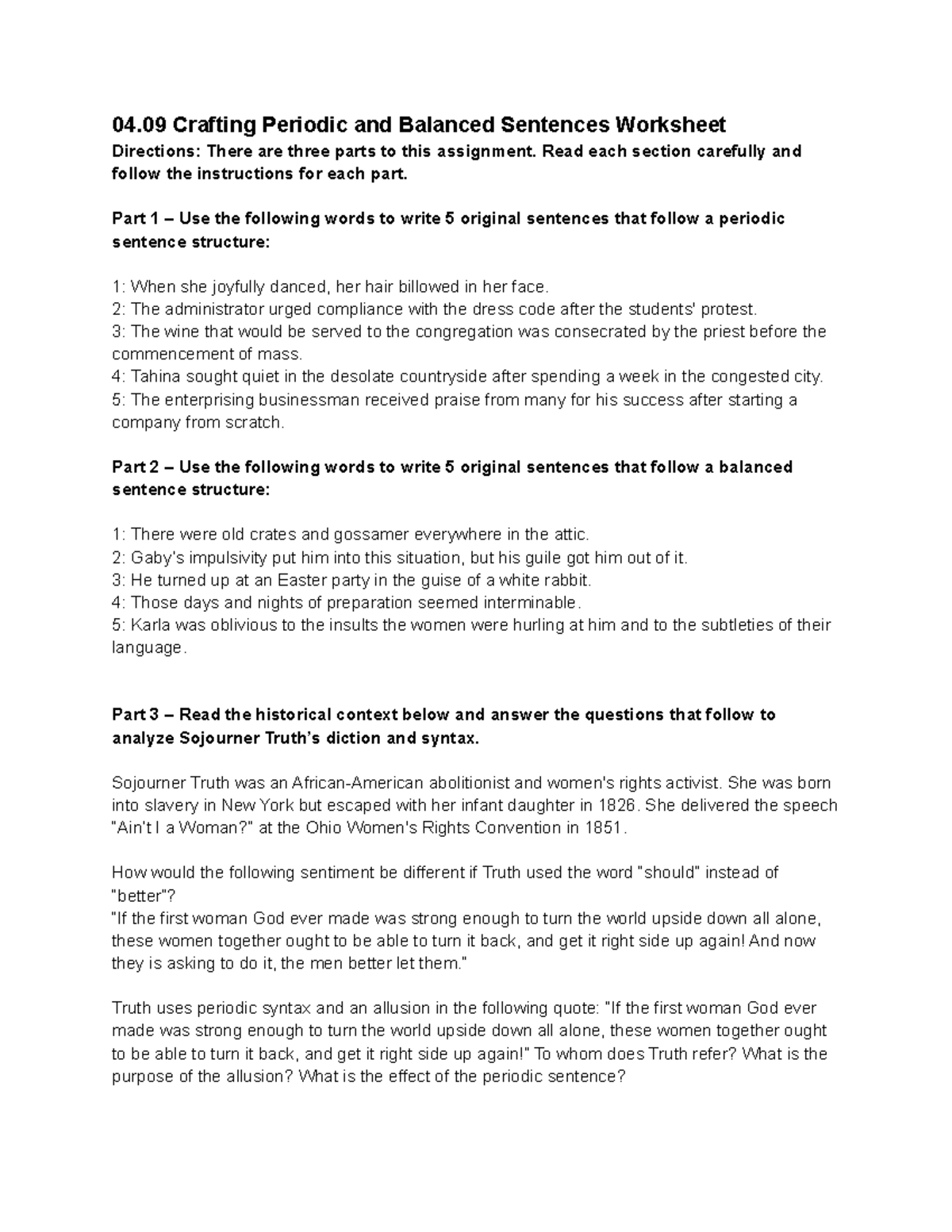 4 9 Crafting Periodic And Balanced Sentences Read Each Section 