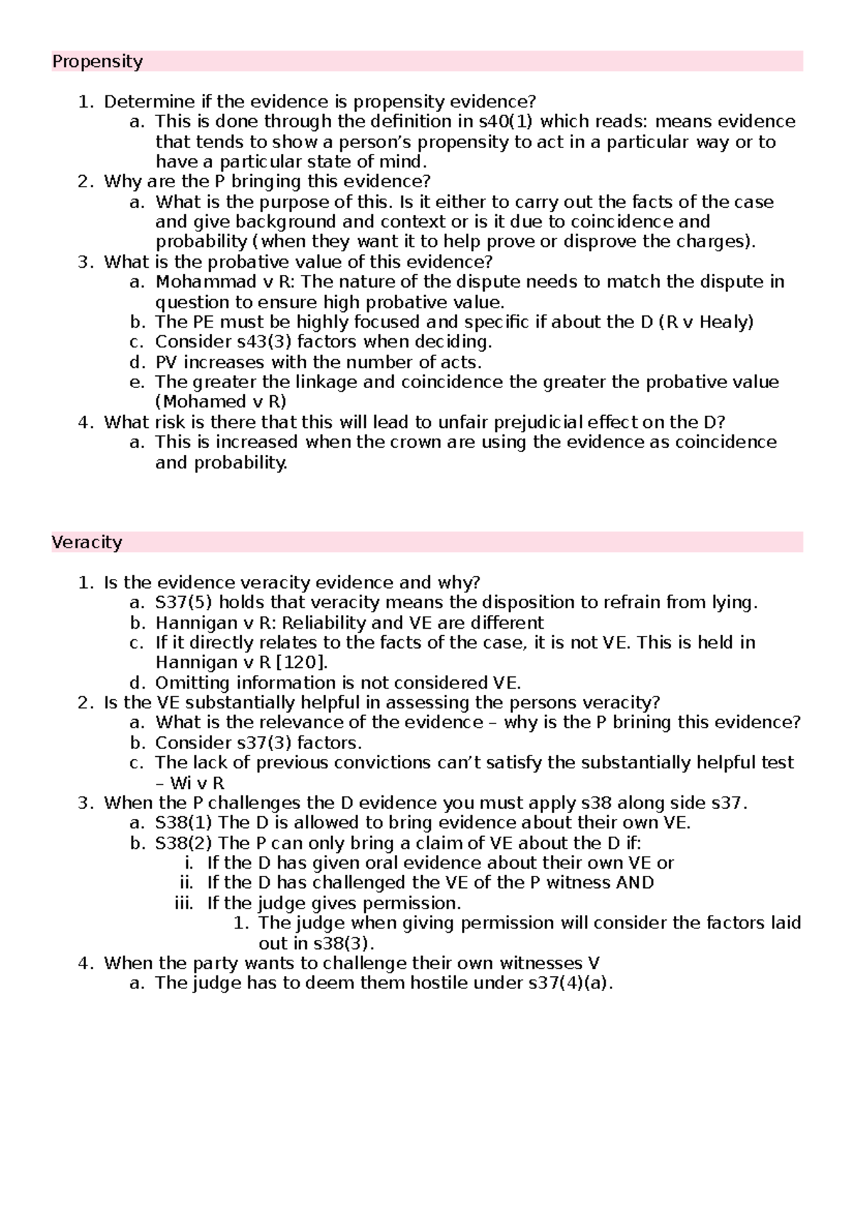 Evidence Exam Structures - PE and VE - Propensity Determine if the ...