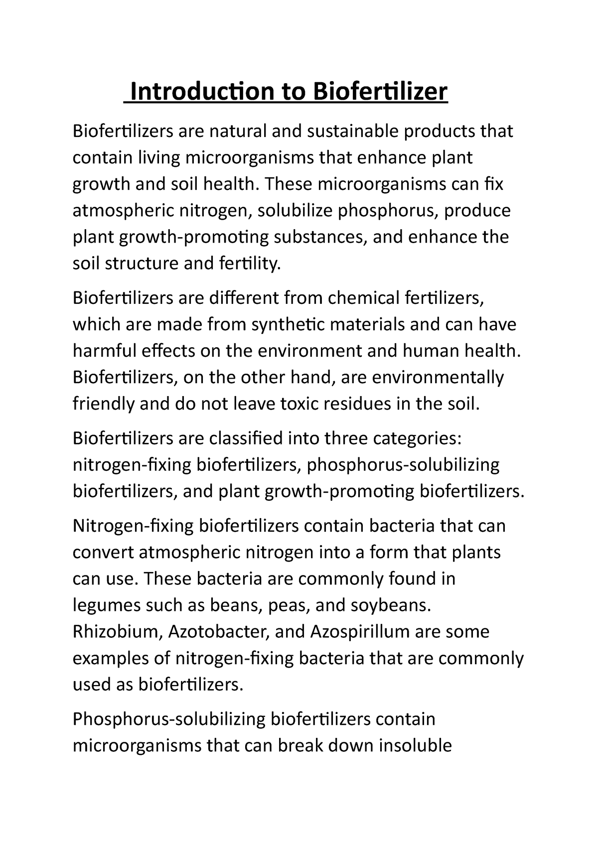 research paper on biofertilizers