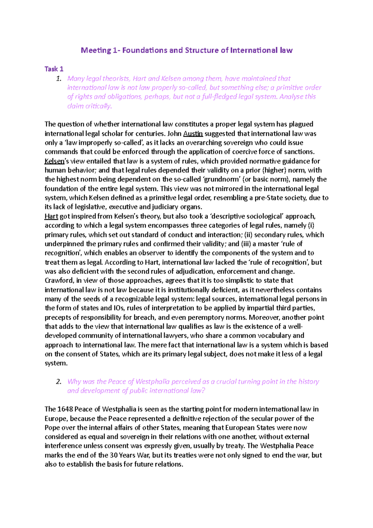 INT'L LAW - ALL Tasks Solved - Meeting 1- Foundations and Structure of ...