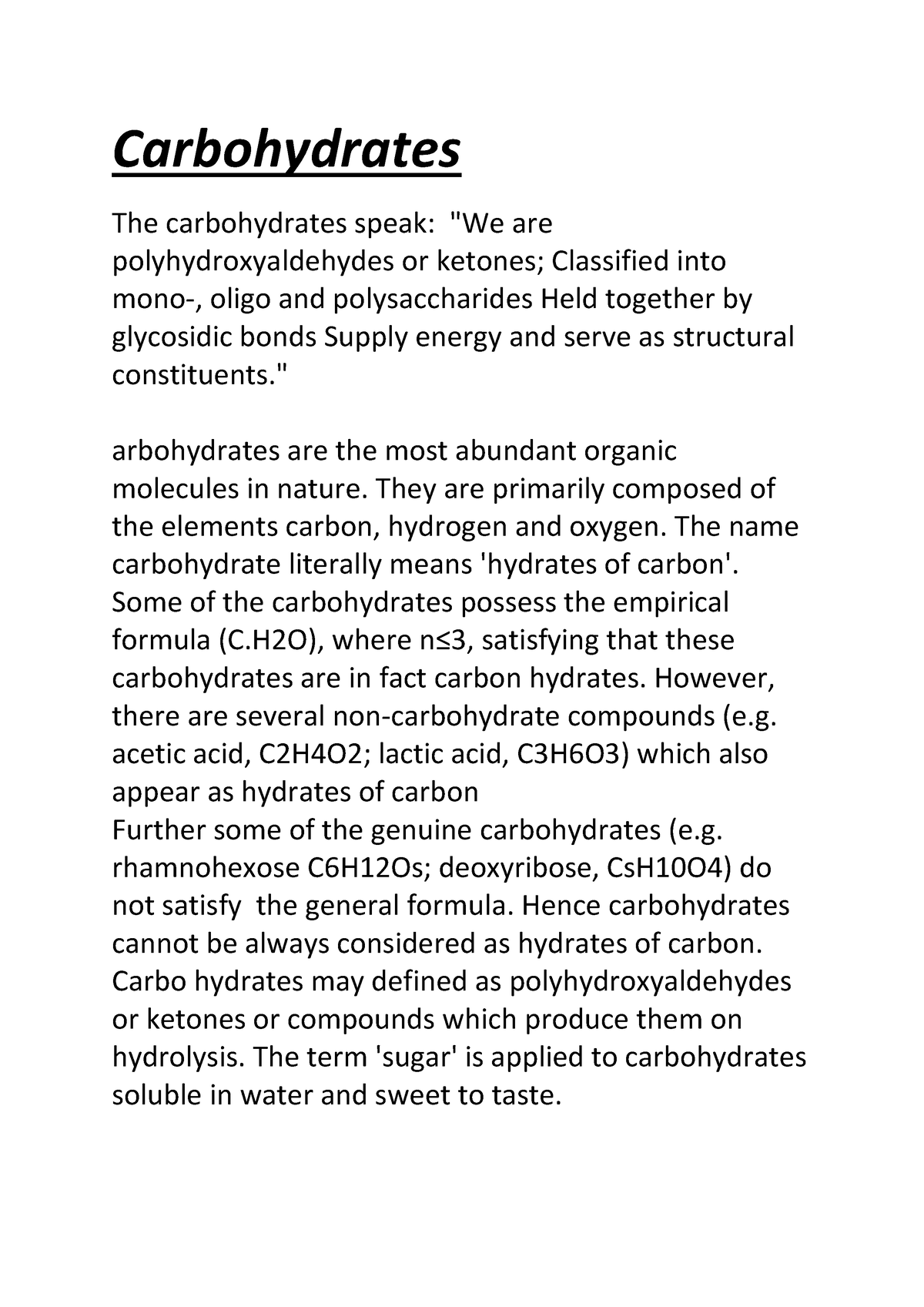 conclusion for carbohydrates assignment