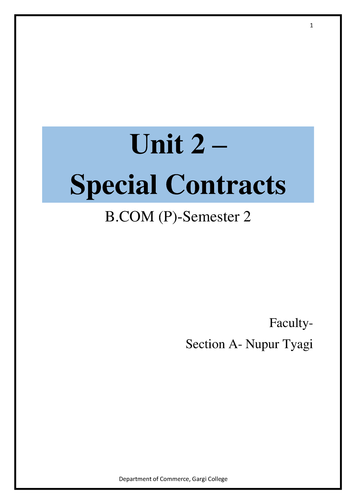 Unit 2 Special Contracts - Unit 2 – Special Contracts B (P)-Semester 2 ...